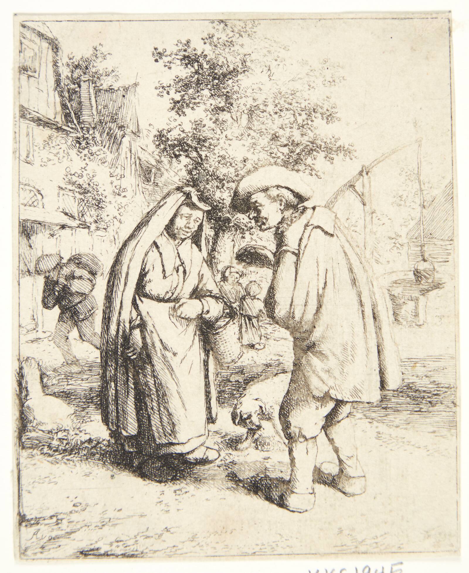 Mand og kvinde i samtale, Adriaen van Ostade, 1650