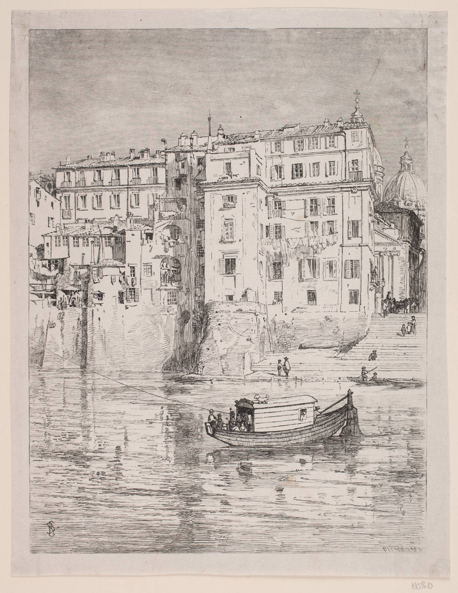 Færge over Tiberen, Balzer Dahl, 1825-1893