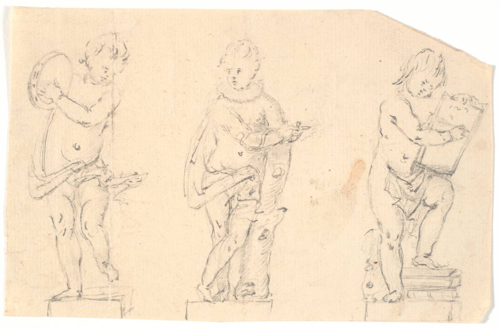Studieblad med tre putti, Marcus Tuscher, 1720-1751