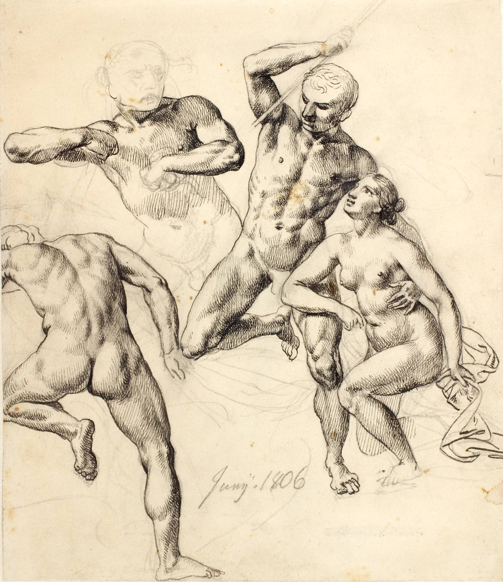 Figurstudier - tre mandlige og en kvindelig, C.W. Eckersberg, 1806