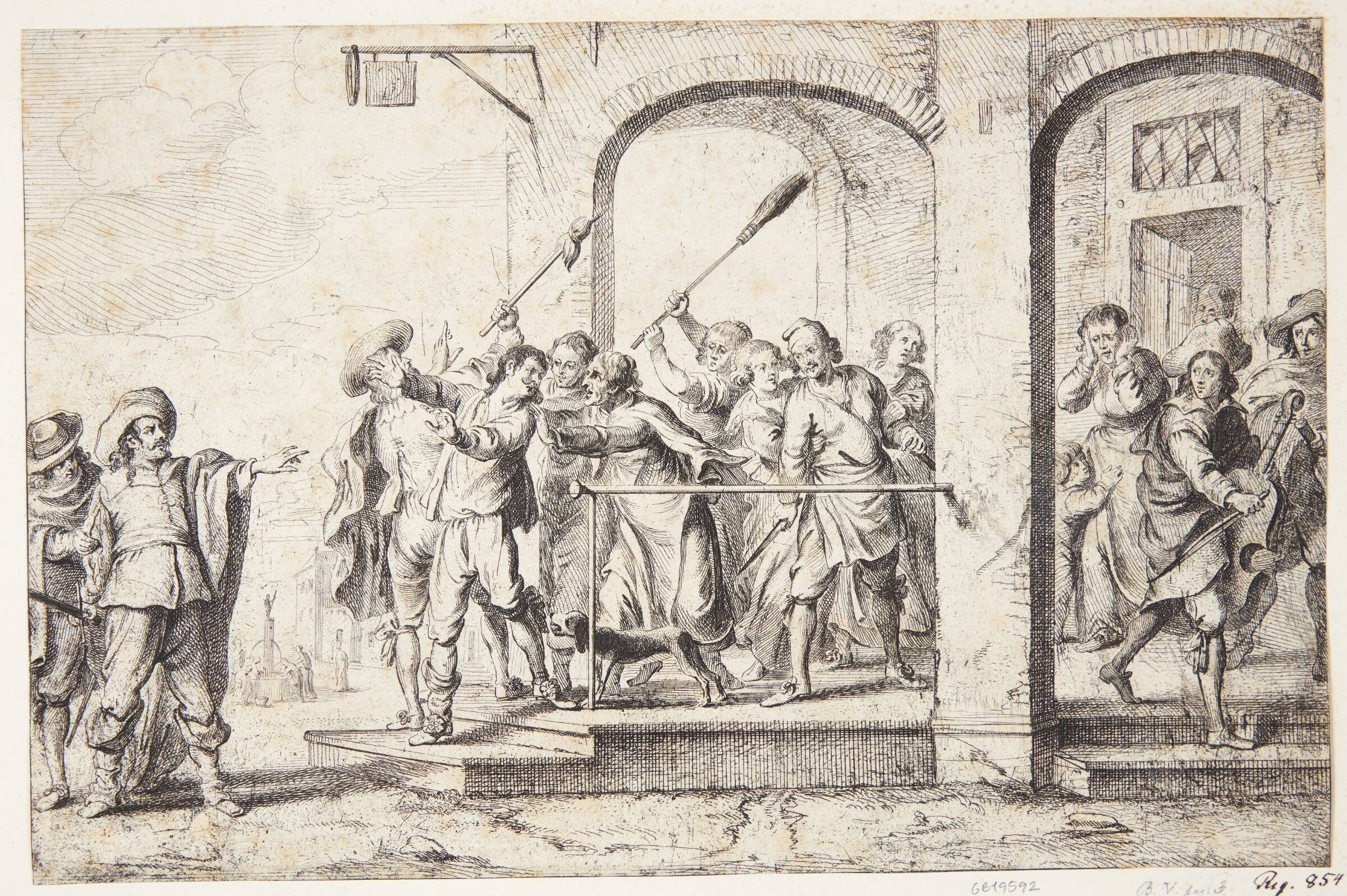 Den fortabte søn jages bort af skøgerne, Cornelis de Wael, 1658