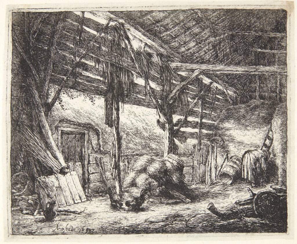 Det indre af en lade, Adriaen van Ostade, 1647