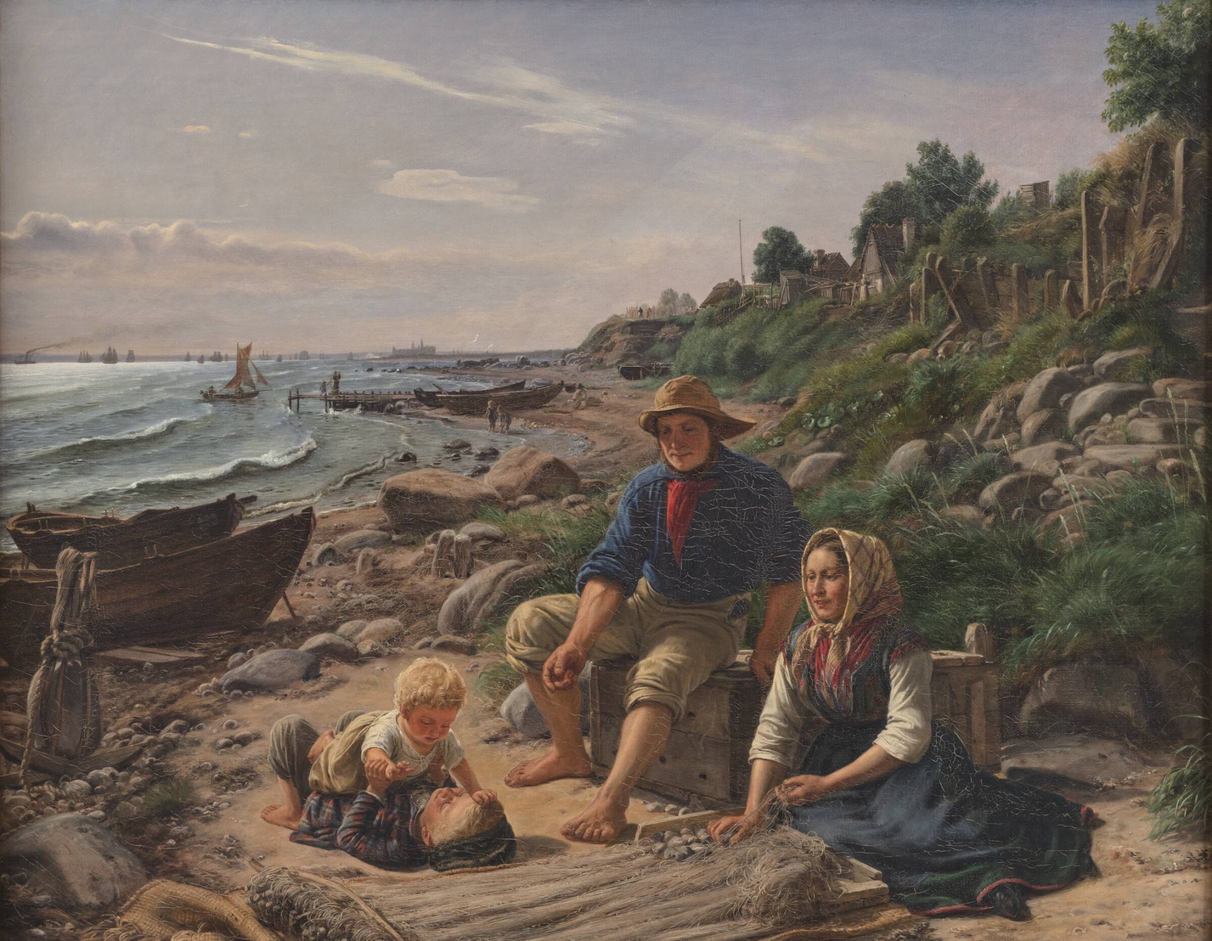 Familieliv i et lille fiskerleje nord for Helsingør, Jørgen Roed, 1855