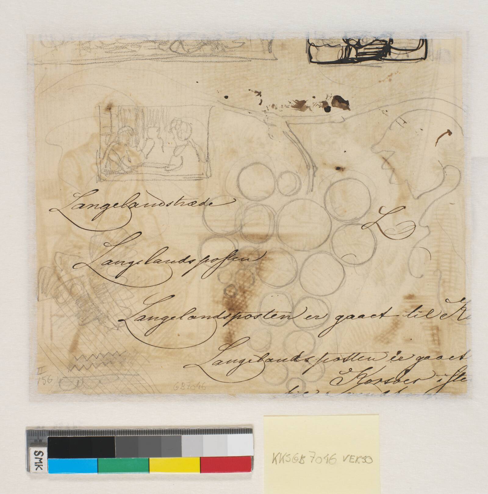 Blyantsrids og penneprøver, Wilhelm Marstrand, 1856-1857