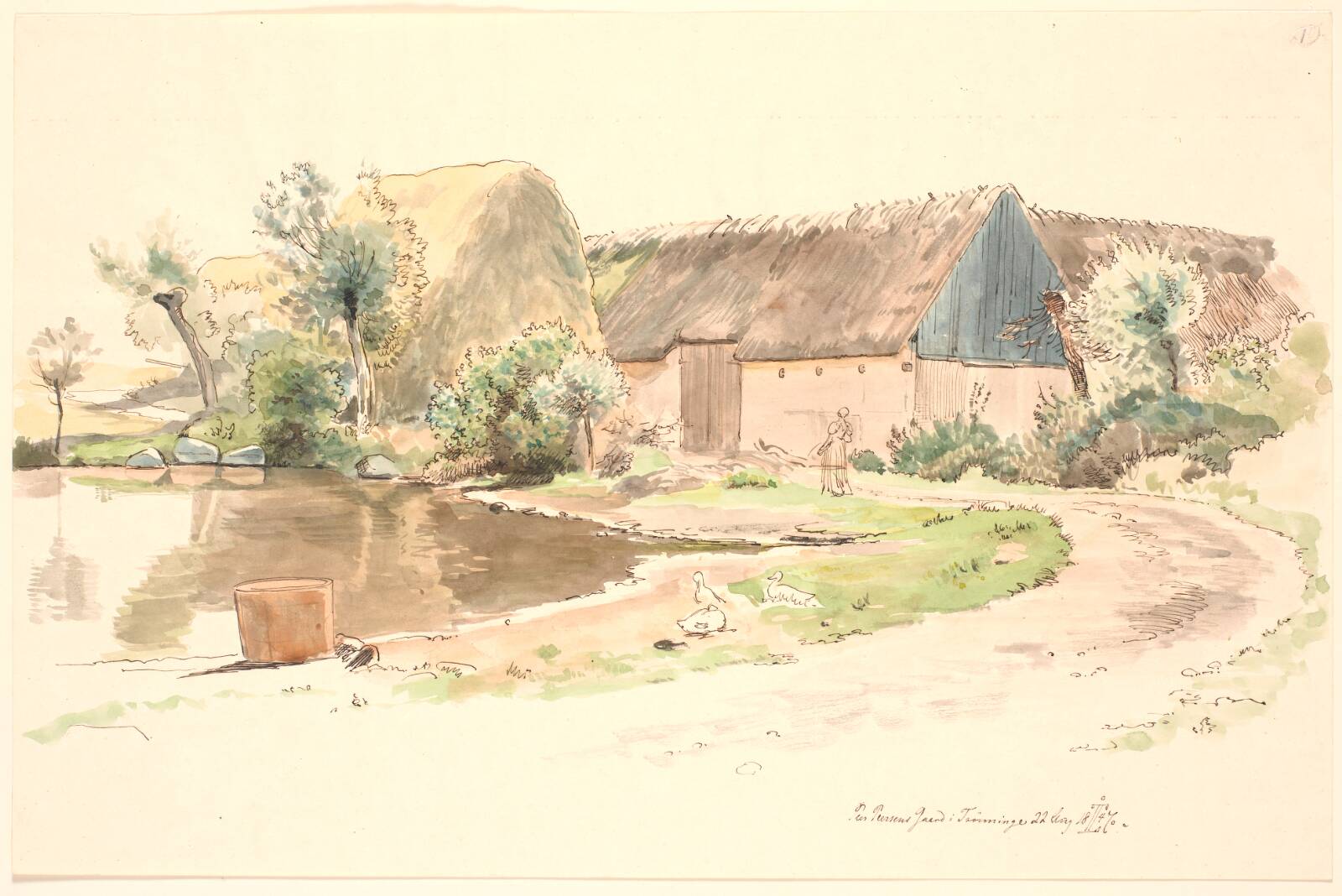 Bondegård og gadekær, Johan Thomas Lundbye, 1847