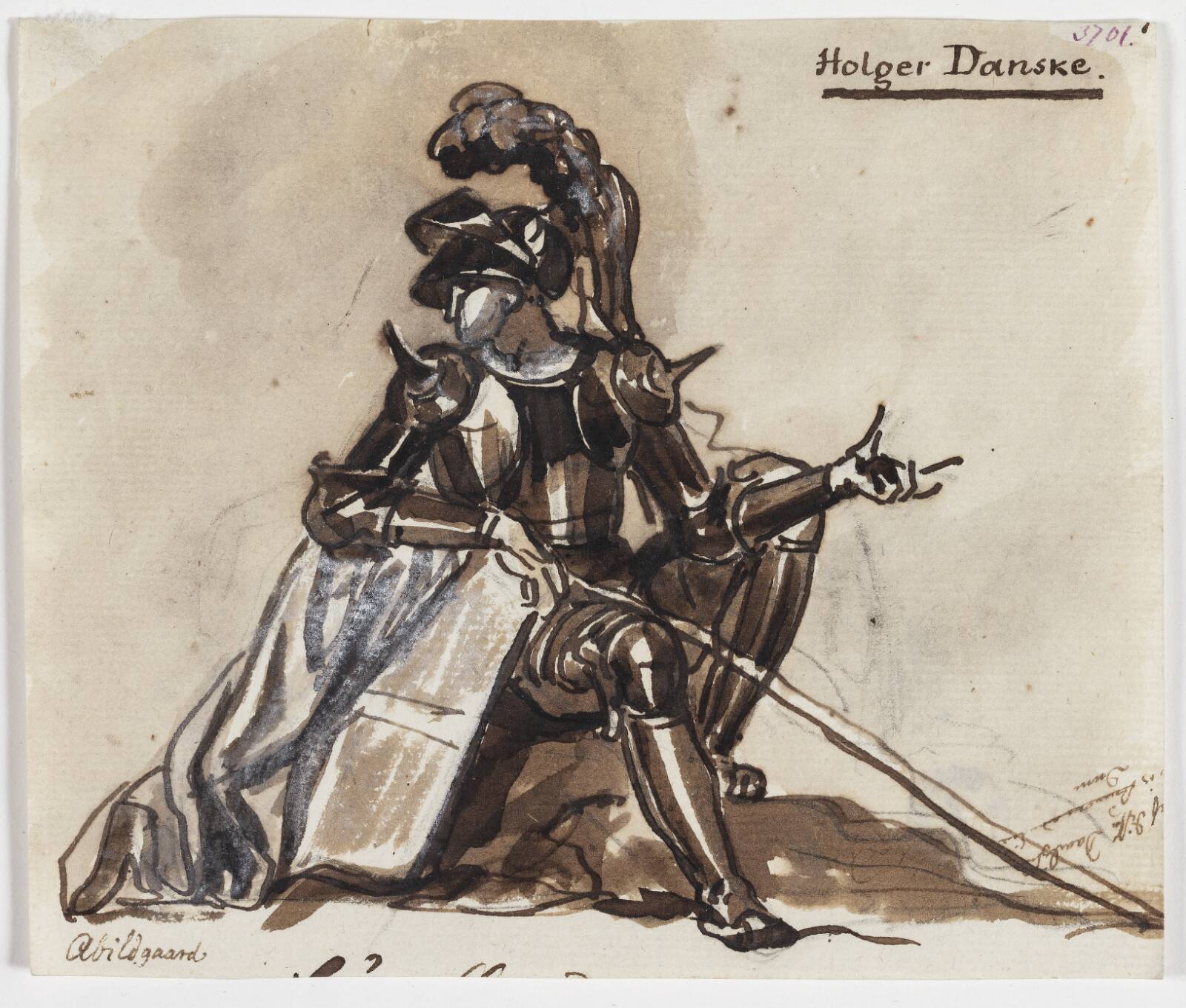 Holger Danske siddende i rustning, Nicolai Abildgaard, 1743-1809
