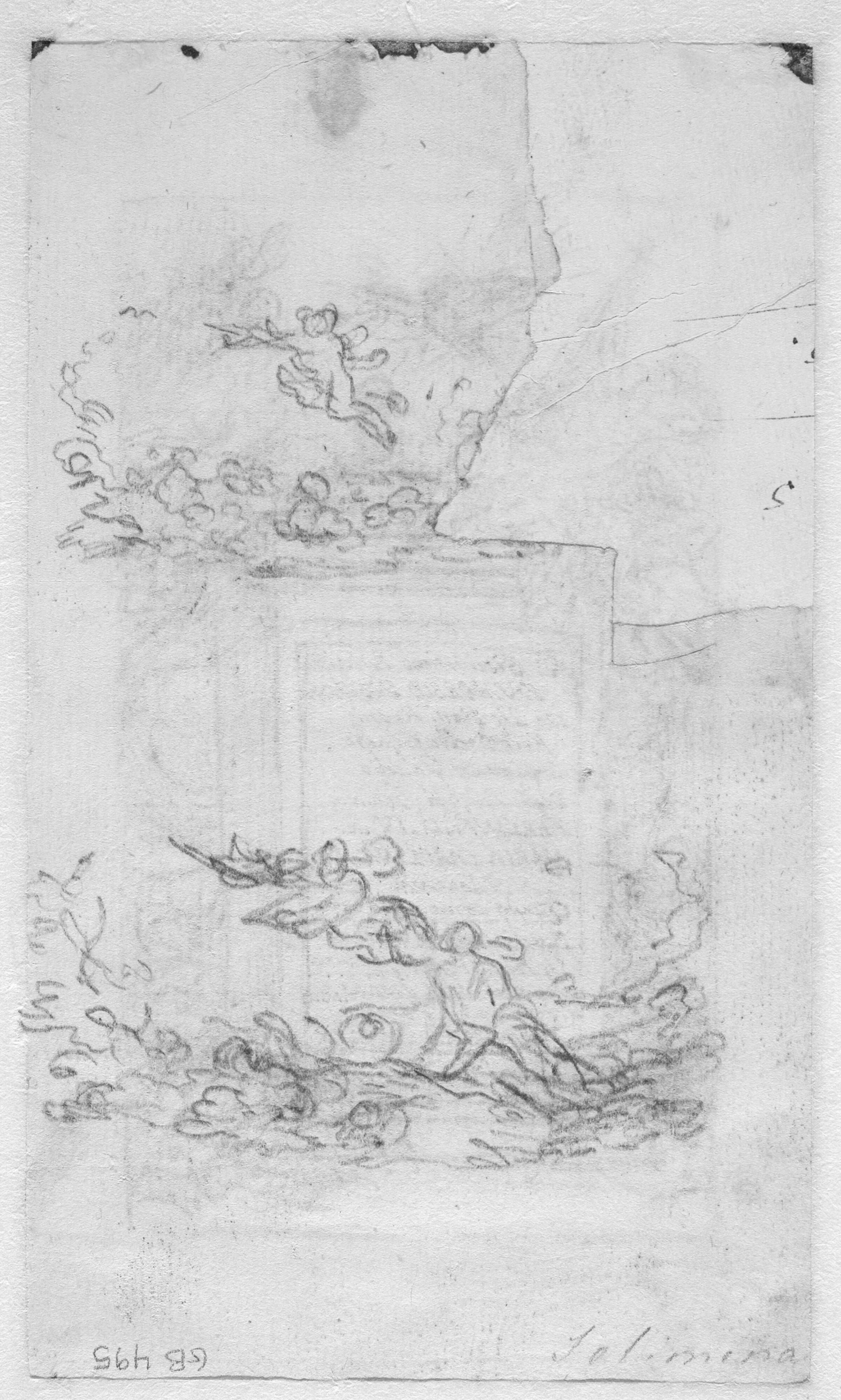 To skitser af flyvende figurer og blomsterkranse, Francesco la Marra, 1710-1780