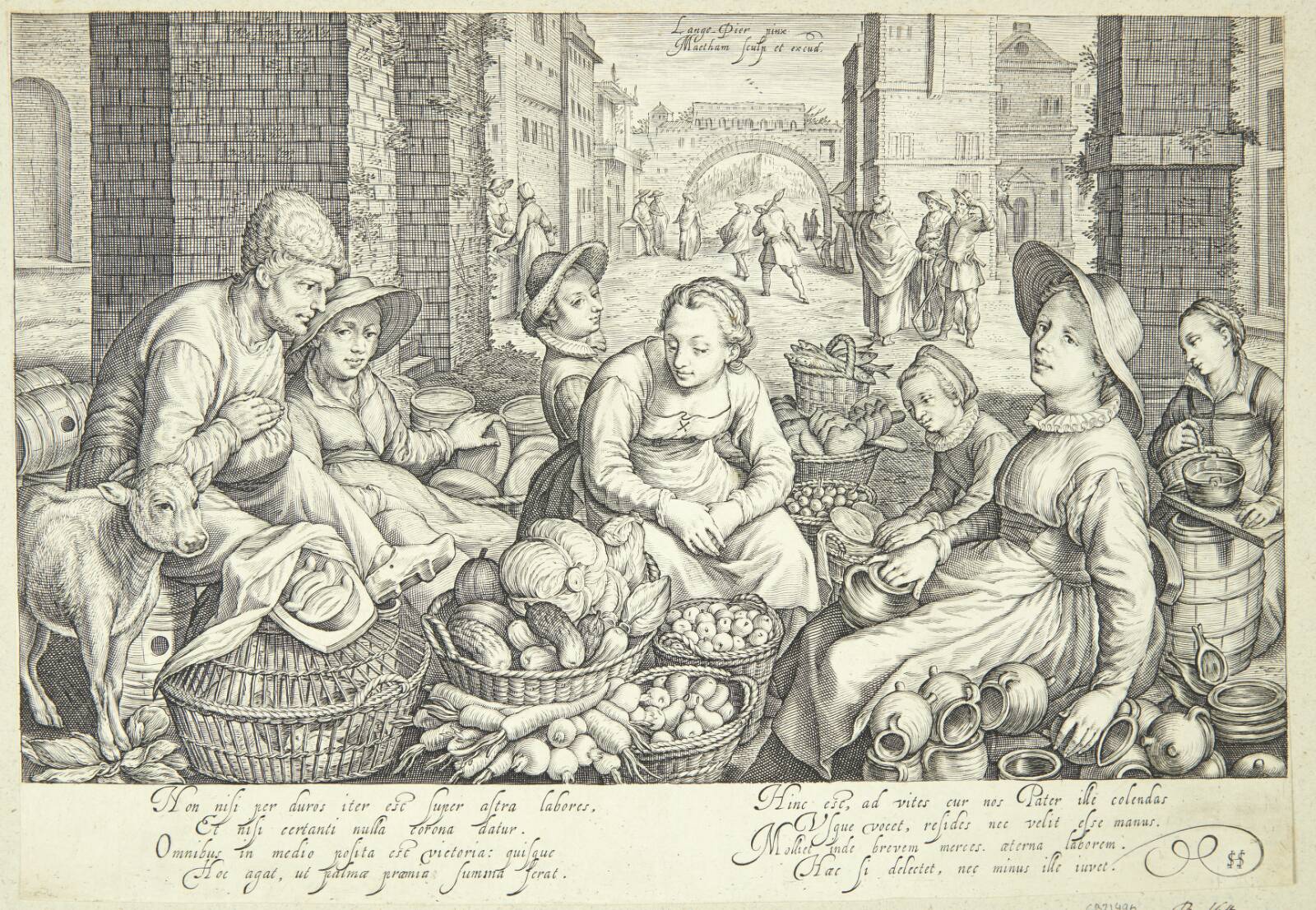 Markedsscene i en by, Jacob Matham, 1603