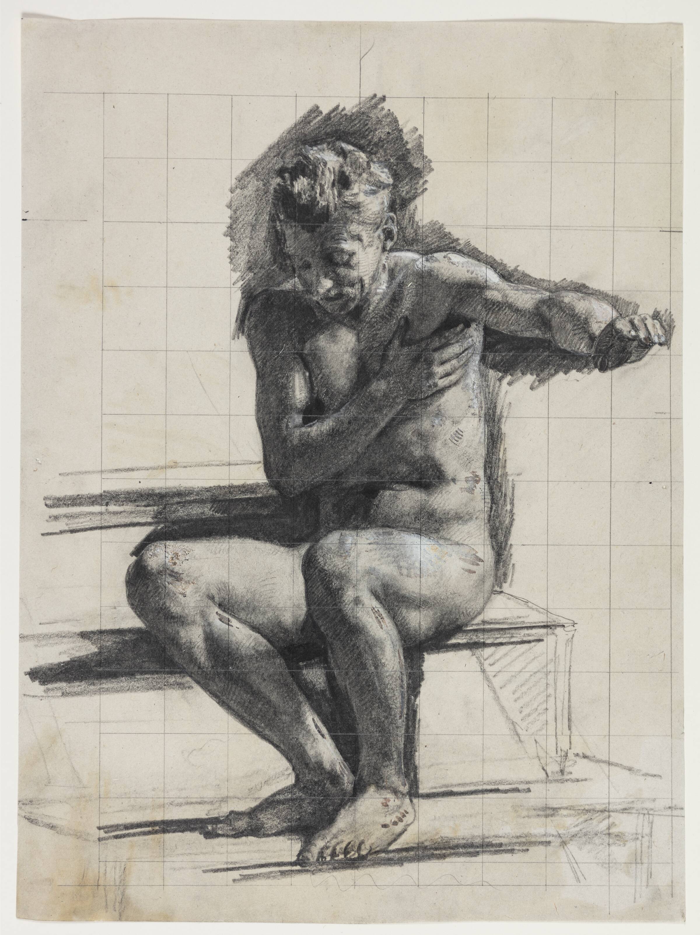 Mandlig modelfigur. Studie til raderingen "Badende mand", Carl Bloch, 1781-1881