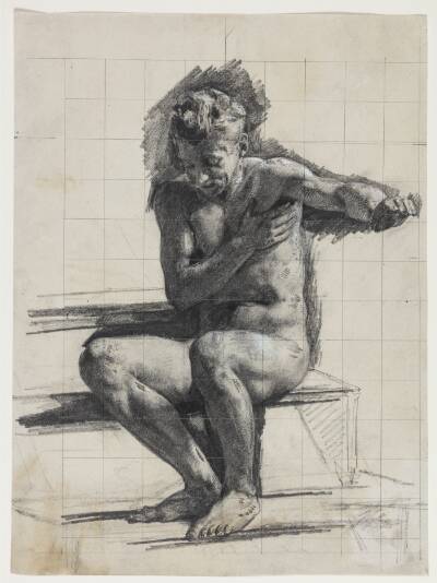 Mandlig modelfigur. Studie til raderingen "Badende mand"