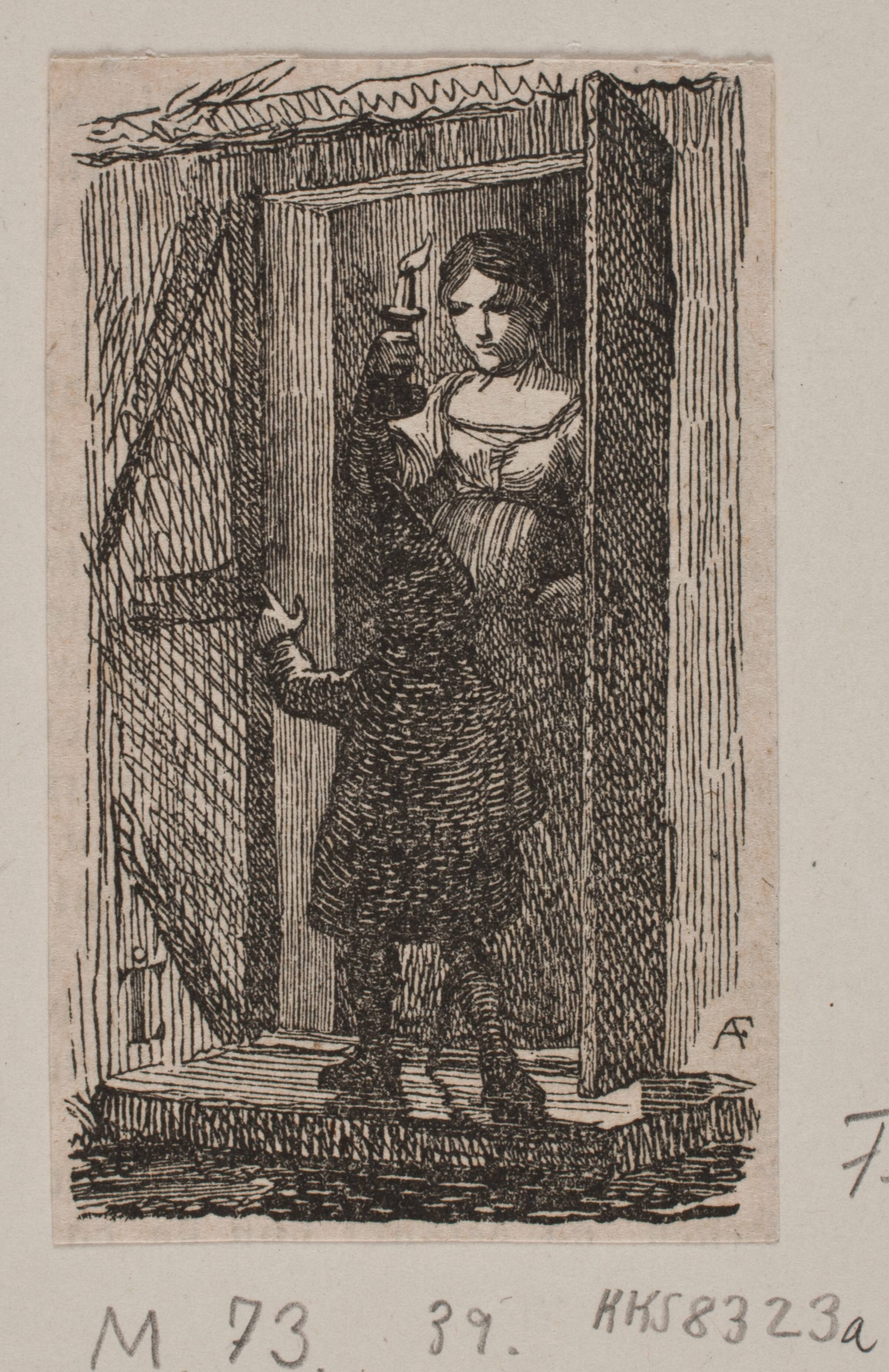 Illustration til "Gjordemoderen og Trolden", Andreas Flinch, 1843