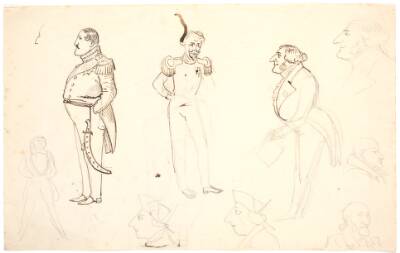 Karikatur af Frederik VII og andre, bl.a. Grundtvig, sandsynligvis Orla Lehmann m.fl.