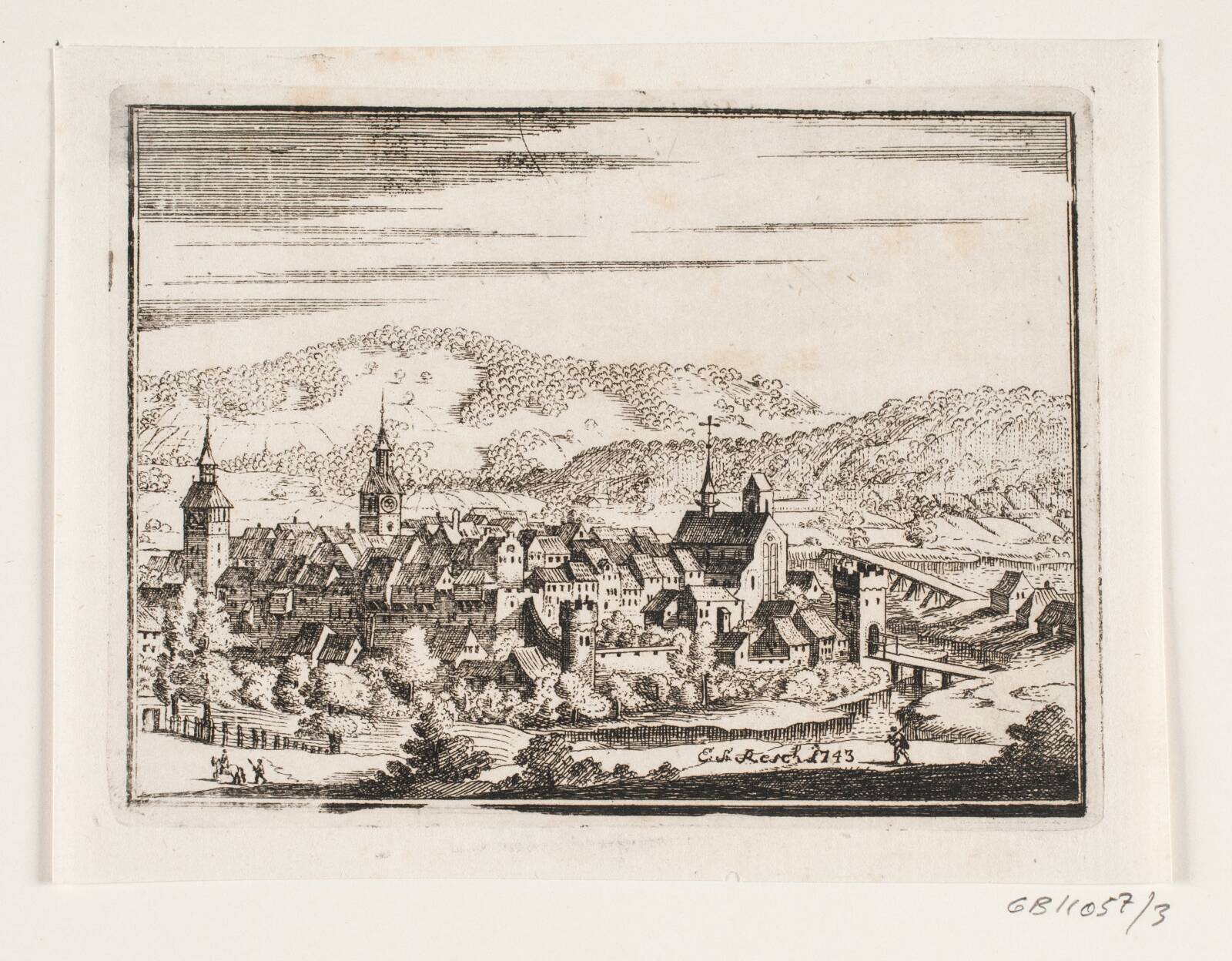 Prospekt af en stad, Erasmus Sigismund Resch, 1743