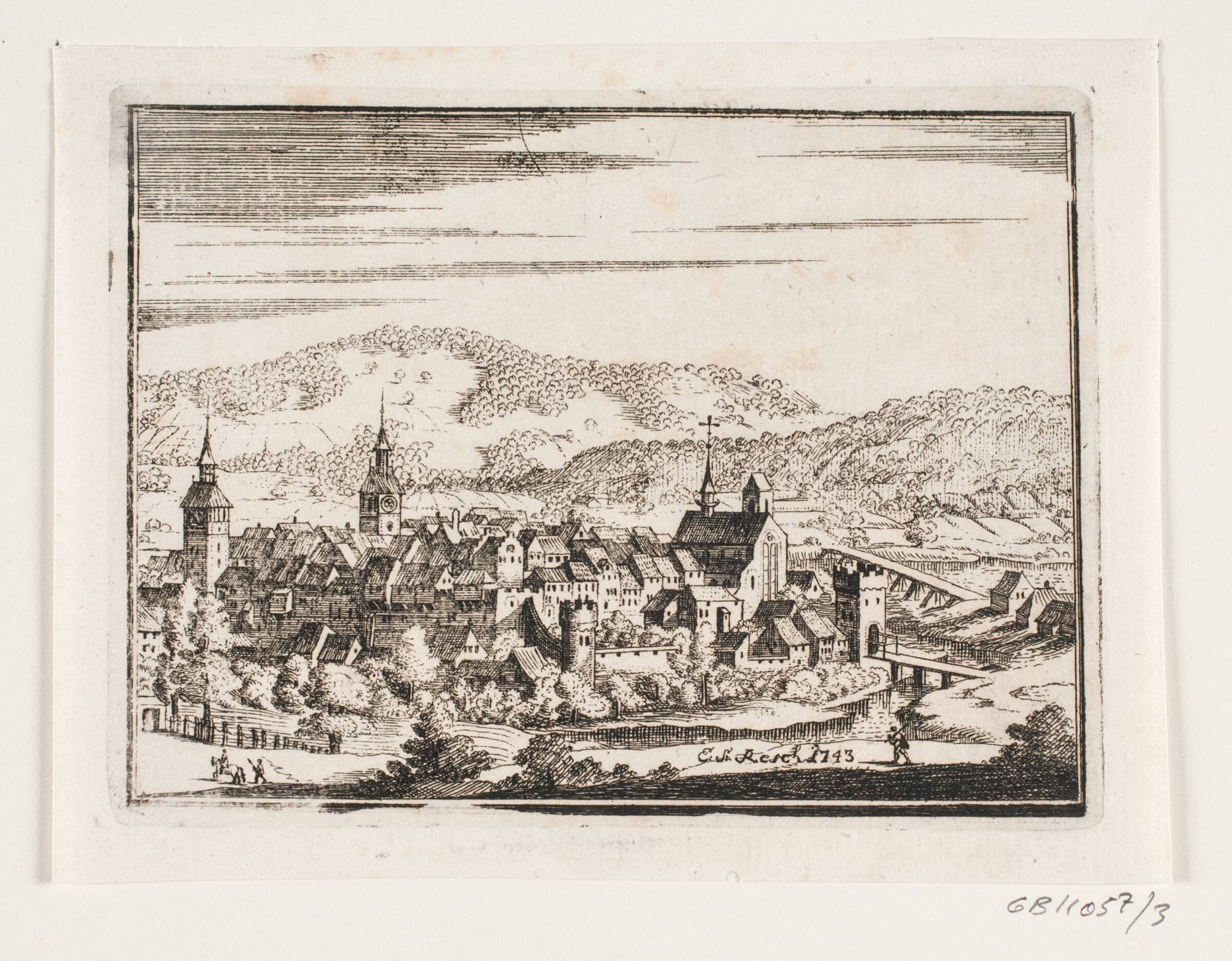 Prospekt af en stad, Erasmus Sigismund Resch, 1743