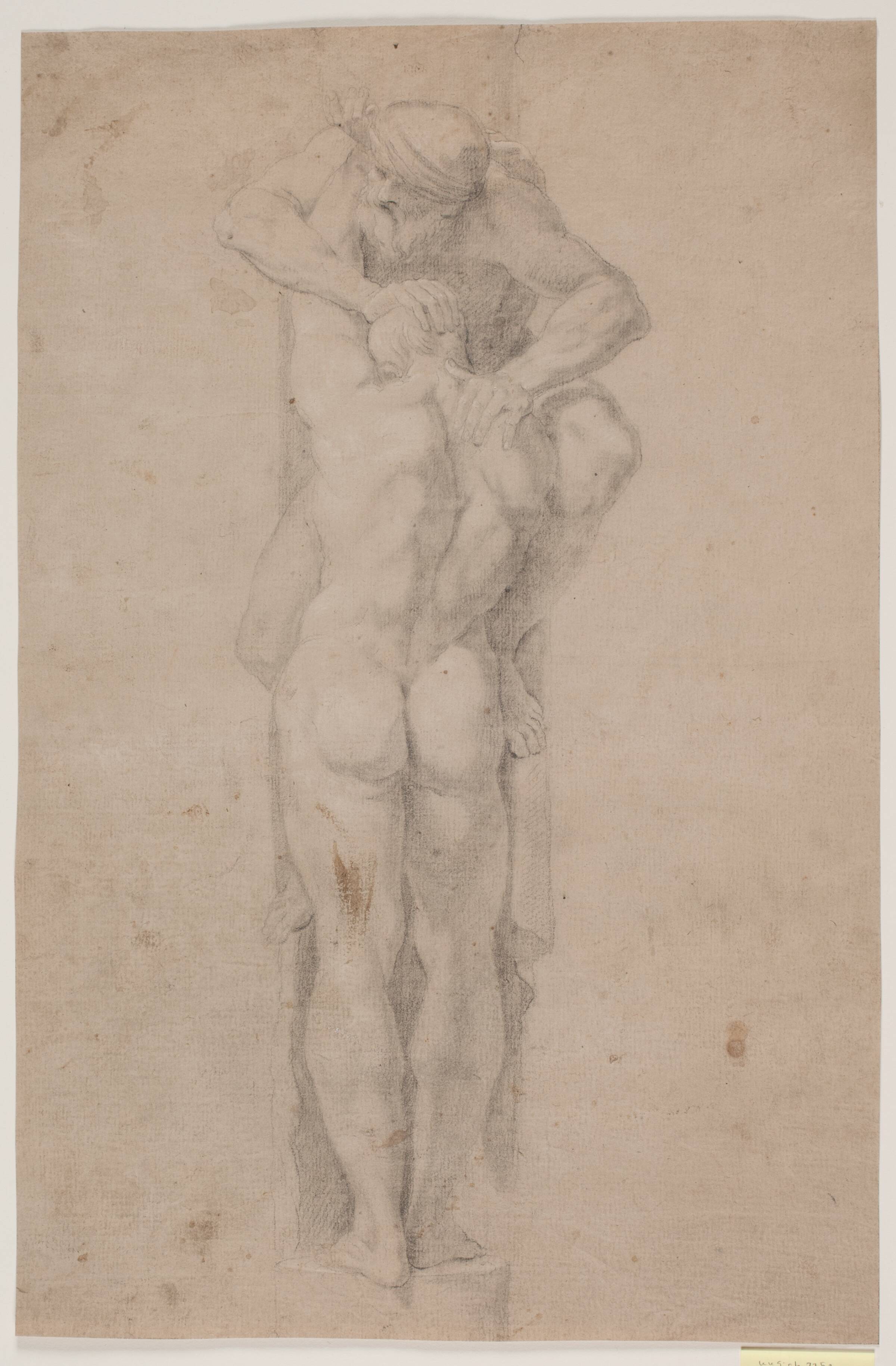 Stående mandlig figur, der holder omkring (eller trykkes ned) af skægget mand, Hendrik Krock, 1671-1738