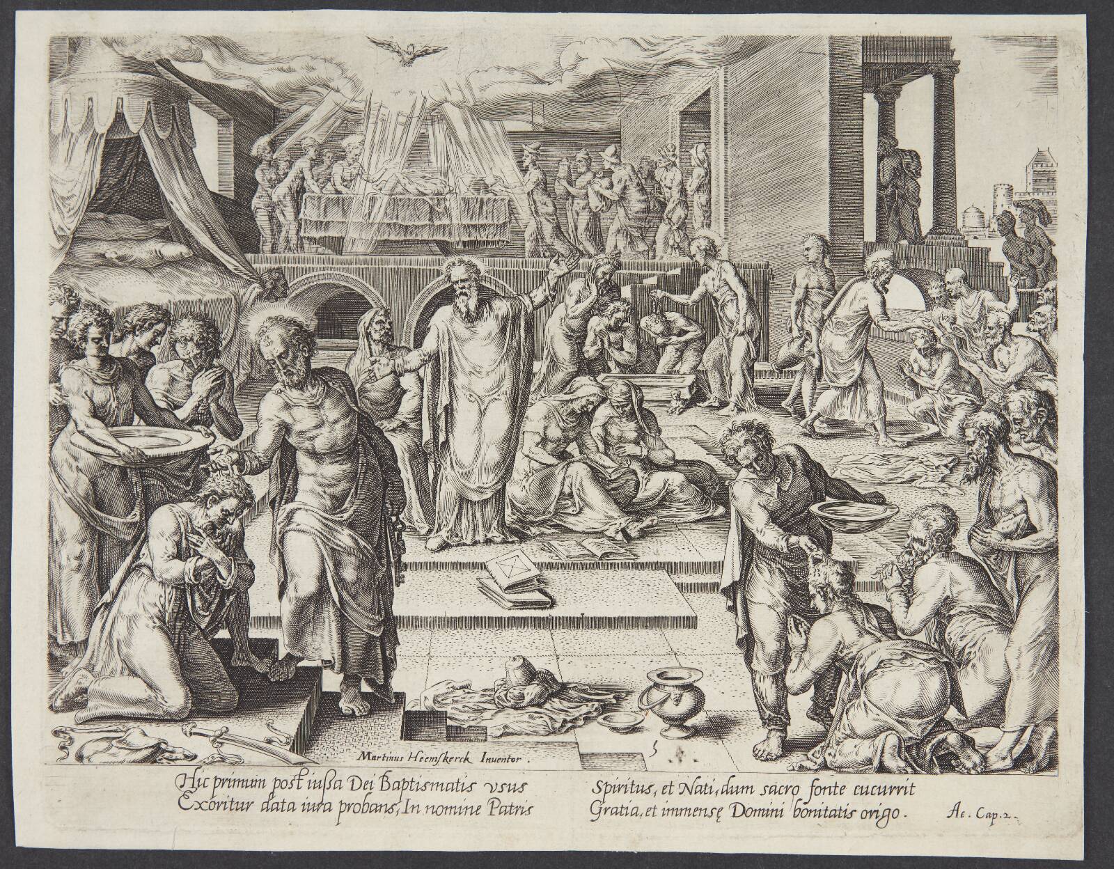 Apostlene døber folk i Jerusalem, Philips Galle, 1575