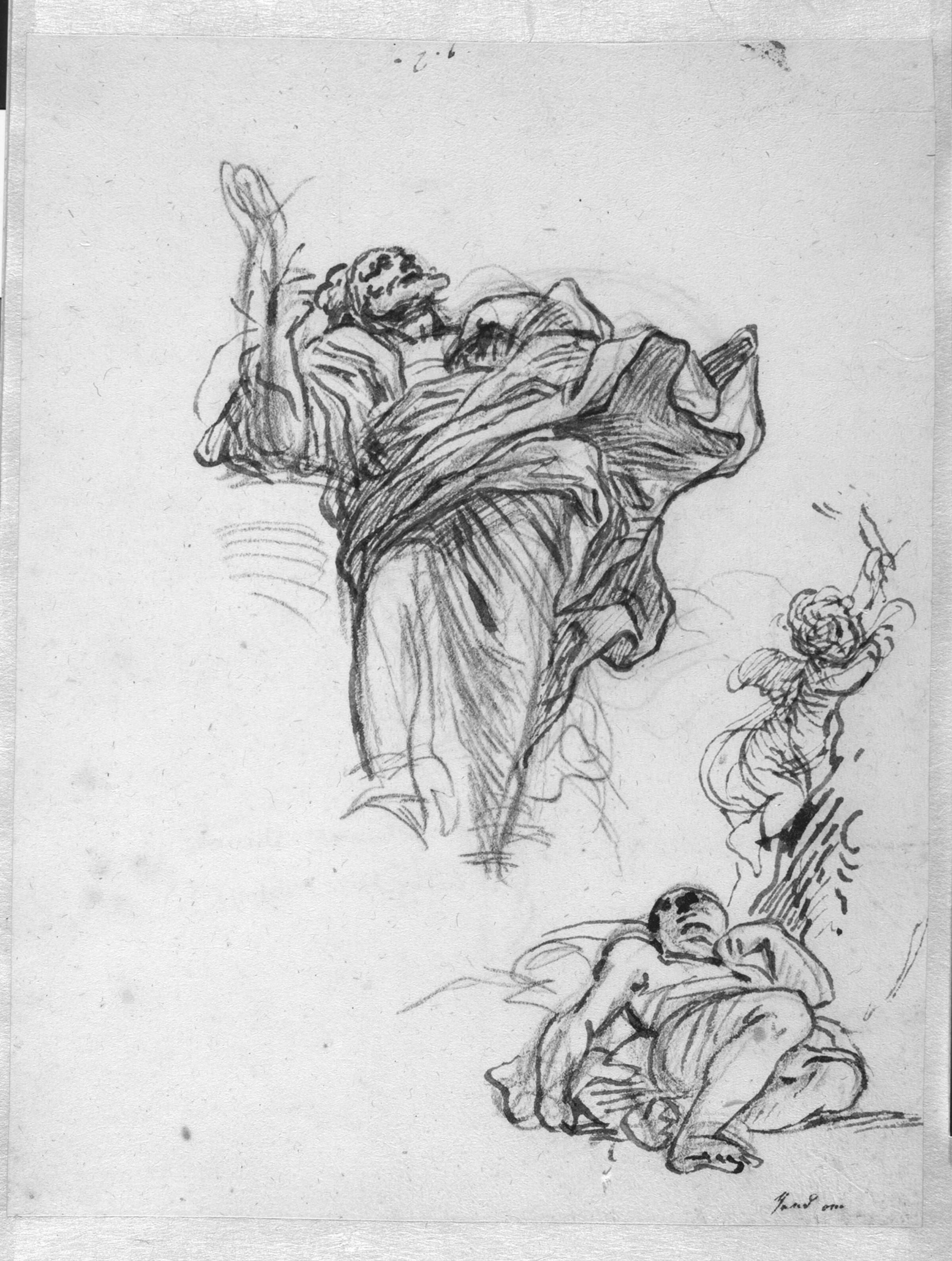 En stående mand og en tilbagelenet figur, med en putto, Francesco la Marra, 1710-1780