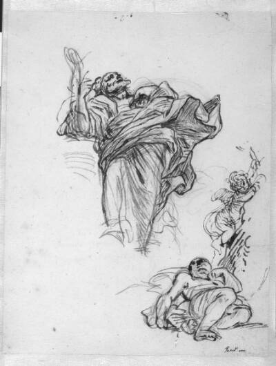 En stående mand og en tilbagelenet figur, med en putto