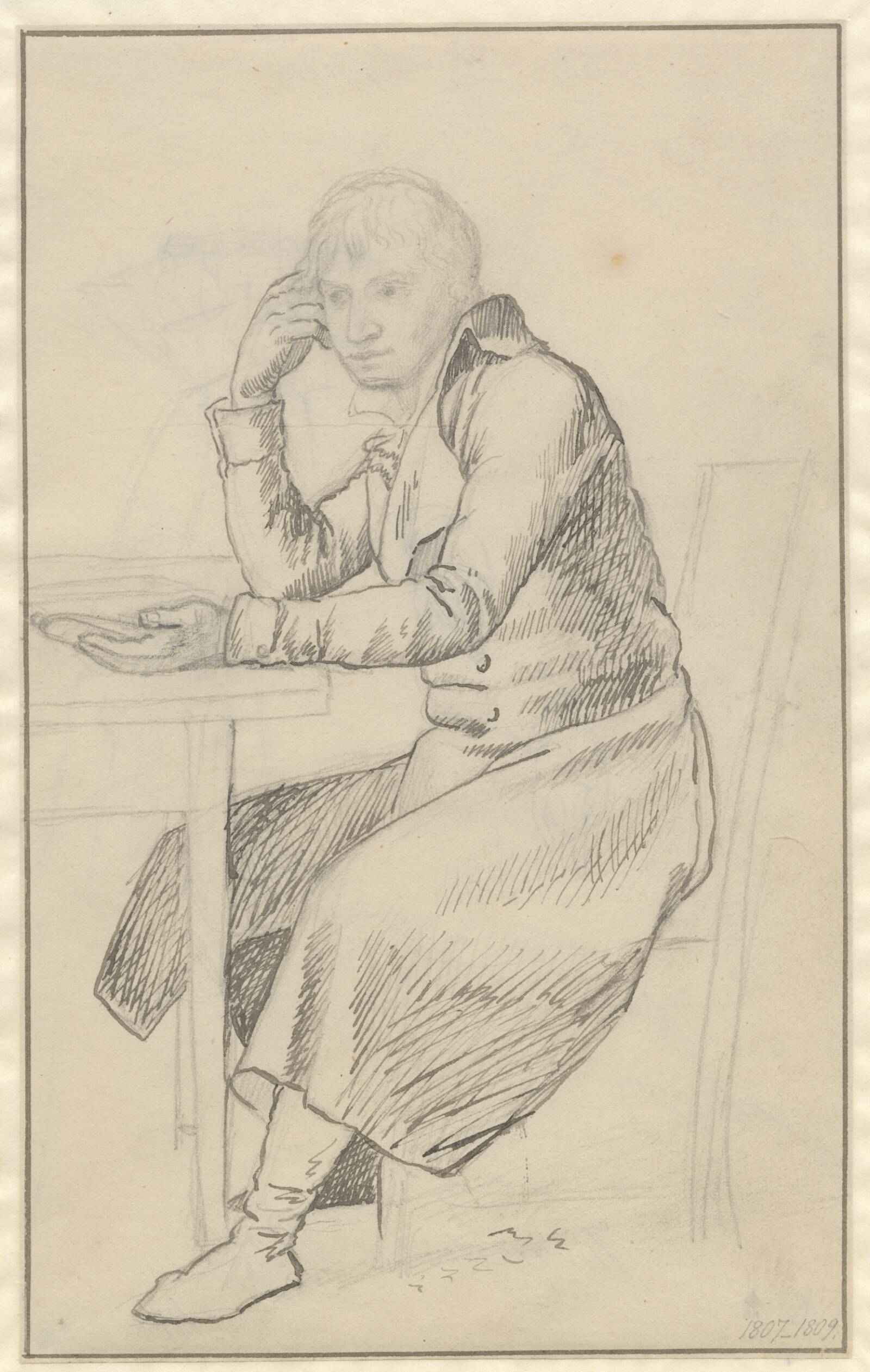 Siddende mand ved et bord, C.W. Eckersberg, 1807-1809