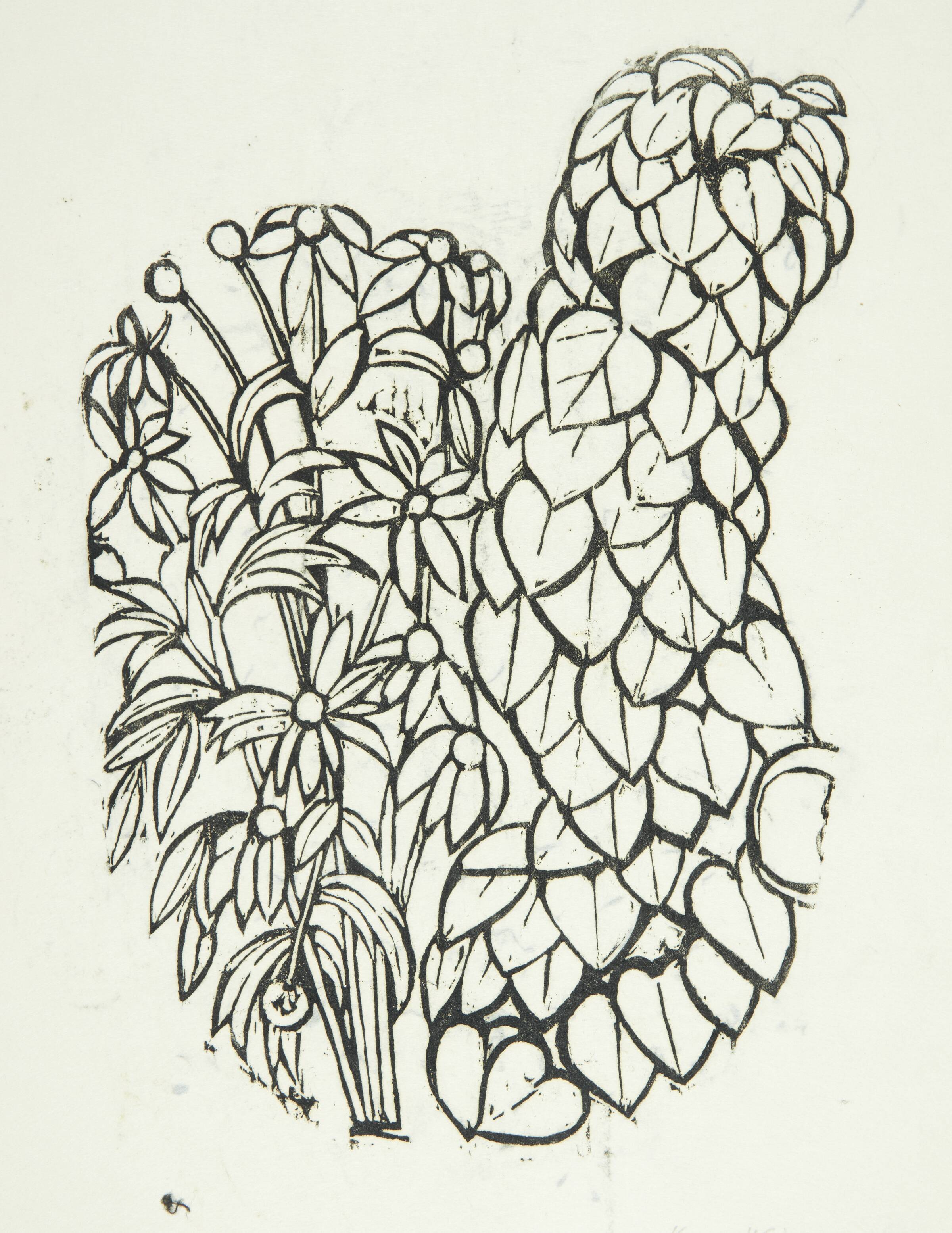 Gule blomster og tobaksplante, Karen Westman, 1949