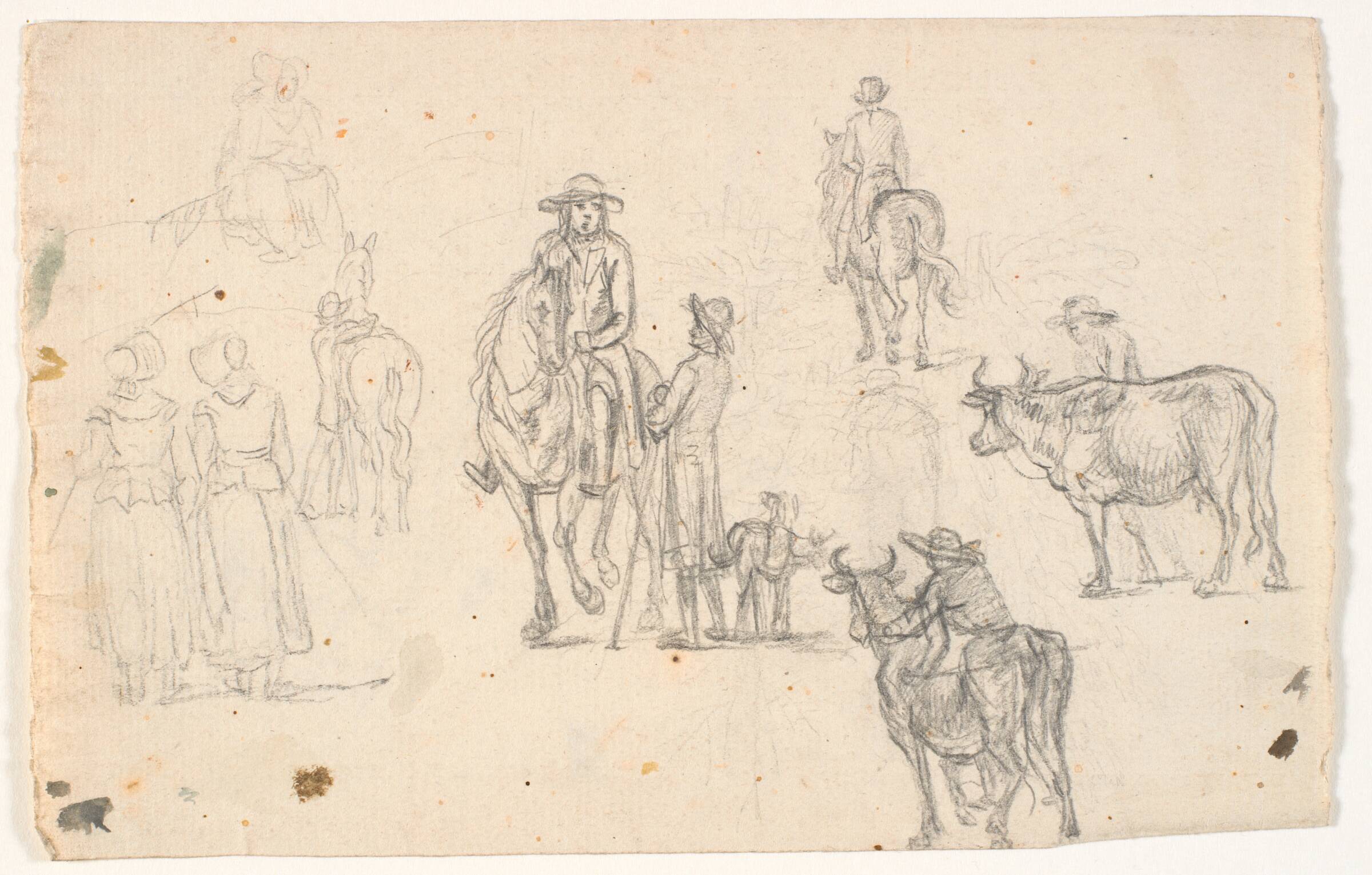 Skitser med bønder, heste og køer, C.A. Lorentzen, 1746-1828