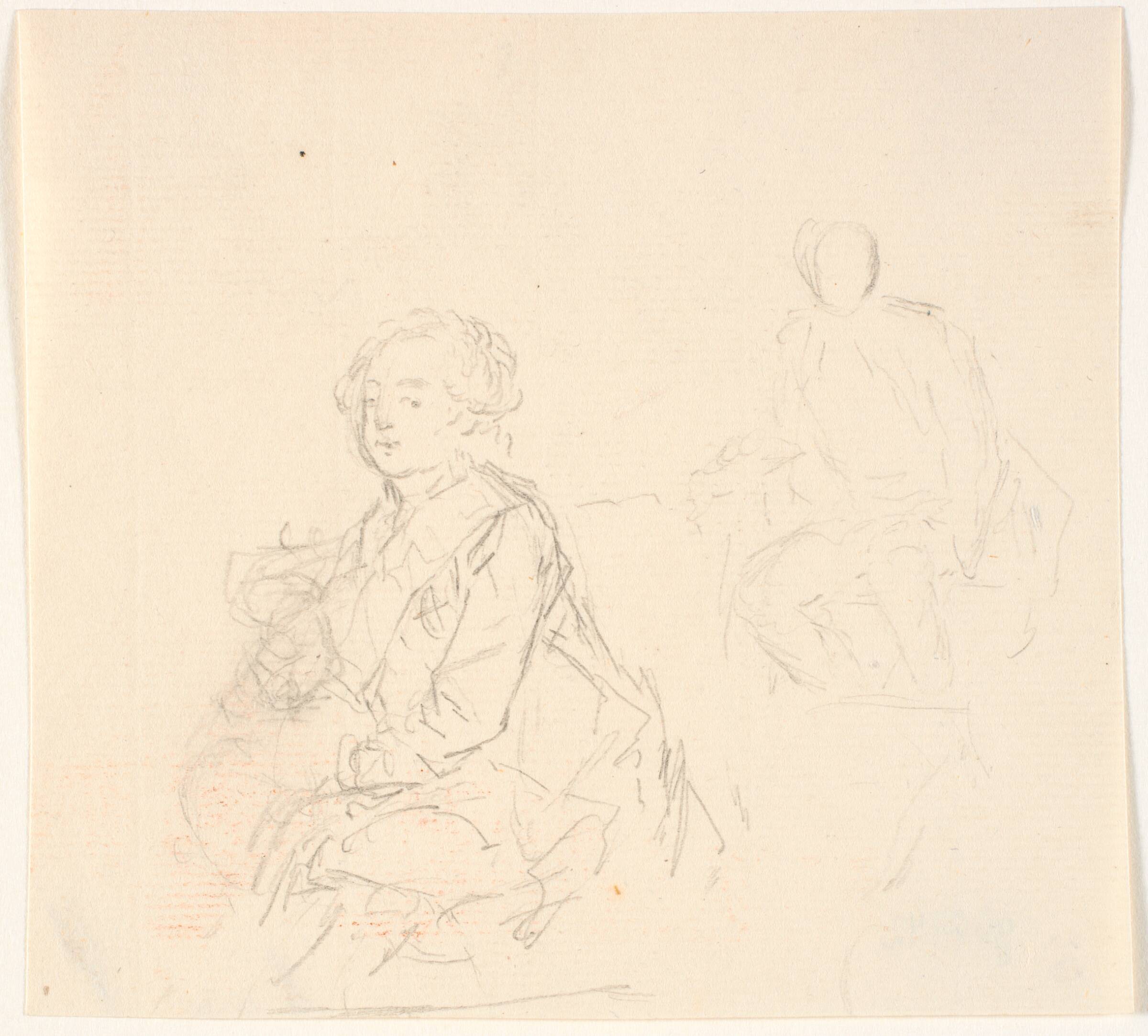 Portrætskitse af mand med ordensbånd. T.h. herfor løs skitse af samme mand i drejet position, C.A. Lorentzen, 1746-1828
