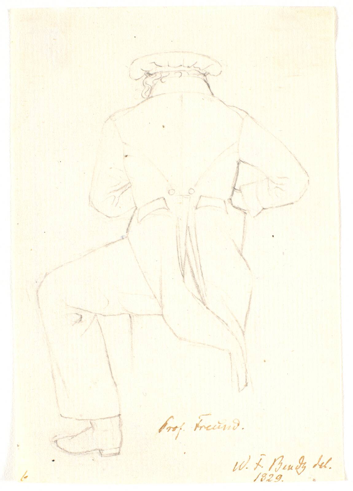 Billedhuggeren Hermann Ernst Freund, professor ved Akademiet. Siddende, set fra ryggen, by Wilhelm Bendz, 1829