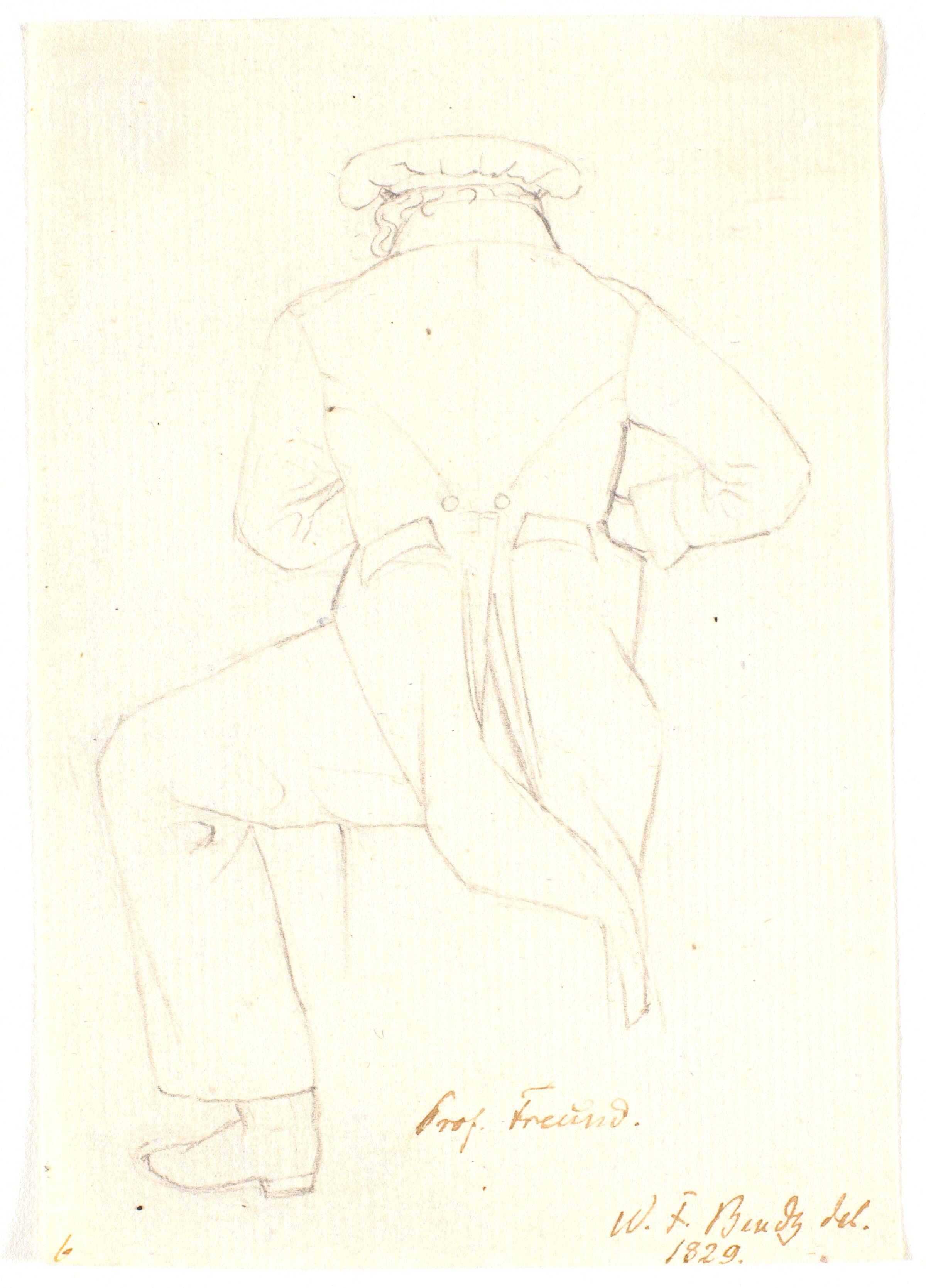 Billedhuggeren Hermann Ernst Freund, professor ved Akademiet. Siddende, set fra ryggen, Wilhelm Bendz, 1829