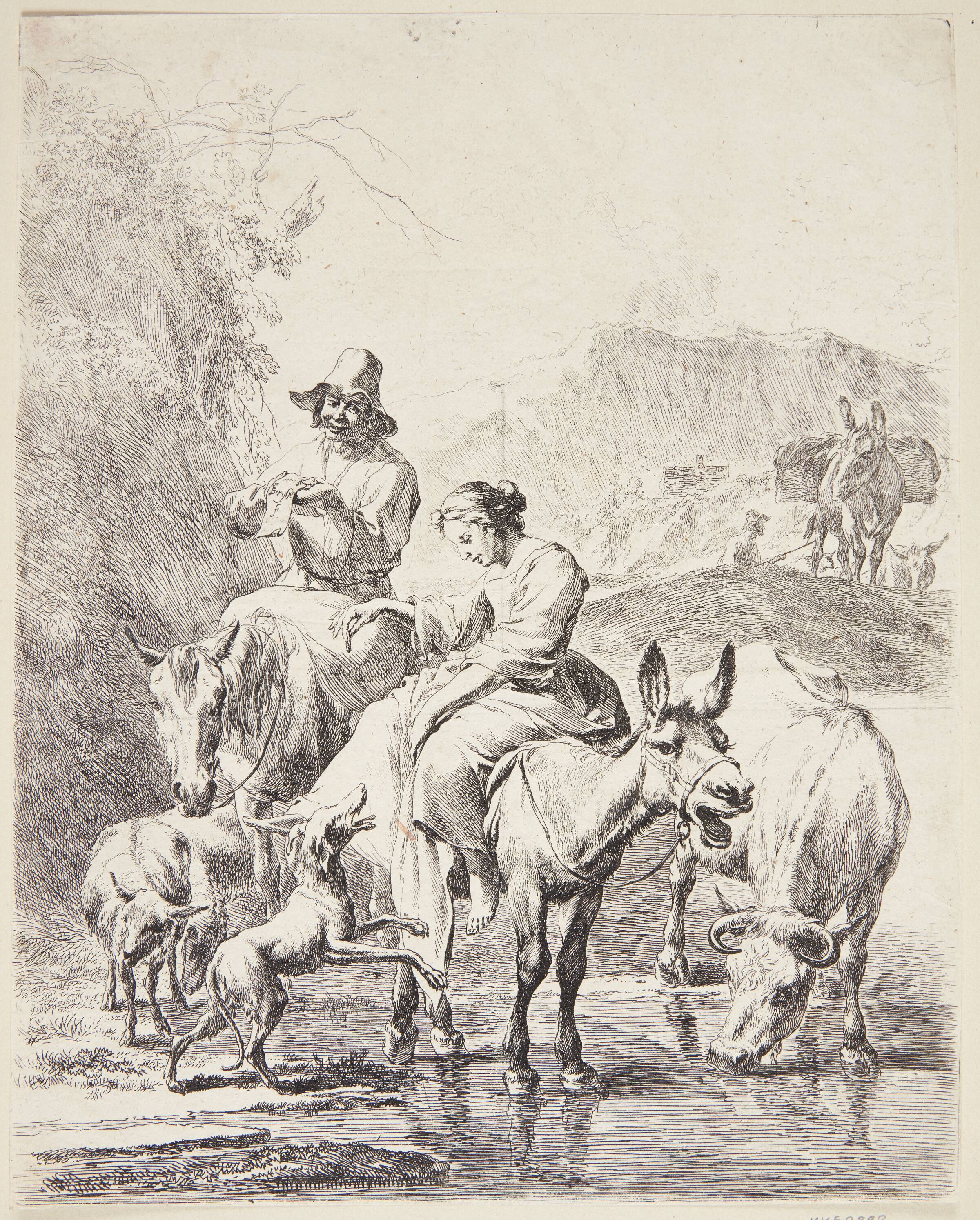 Hyrdinde på et æsel, Nicolaes Berchem, 1655