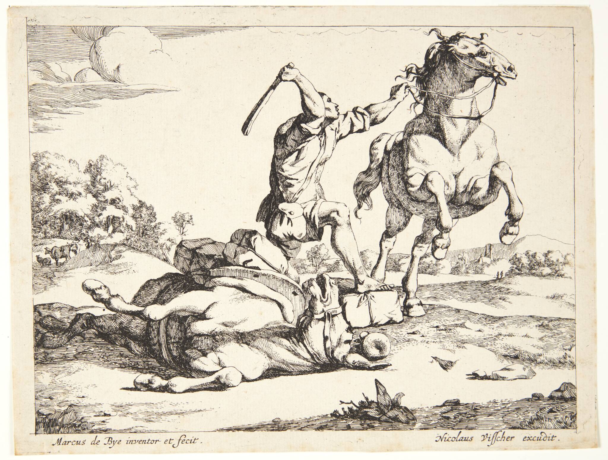 Æseldriver, der slår en hest (Fablen om æslet og hesten)