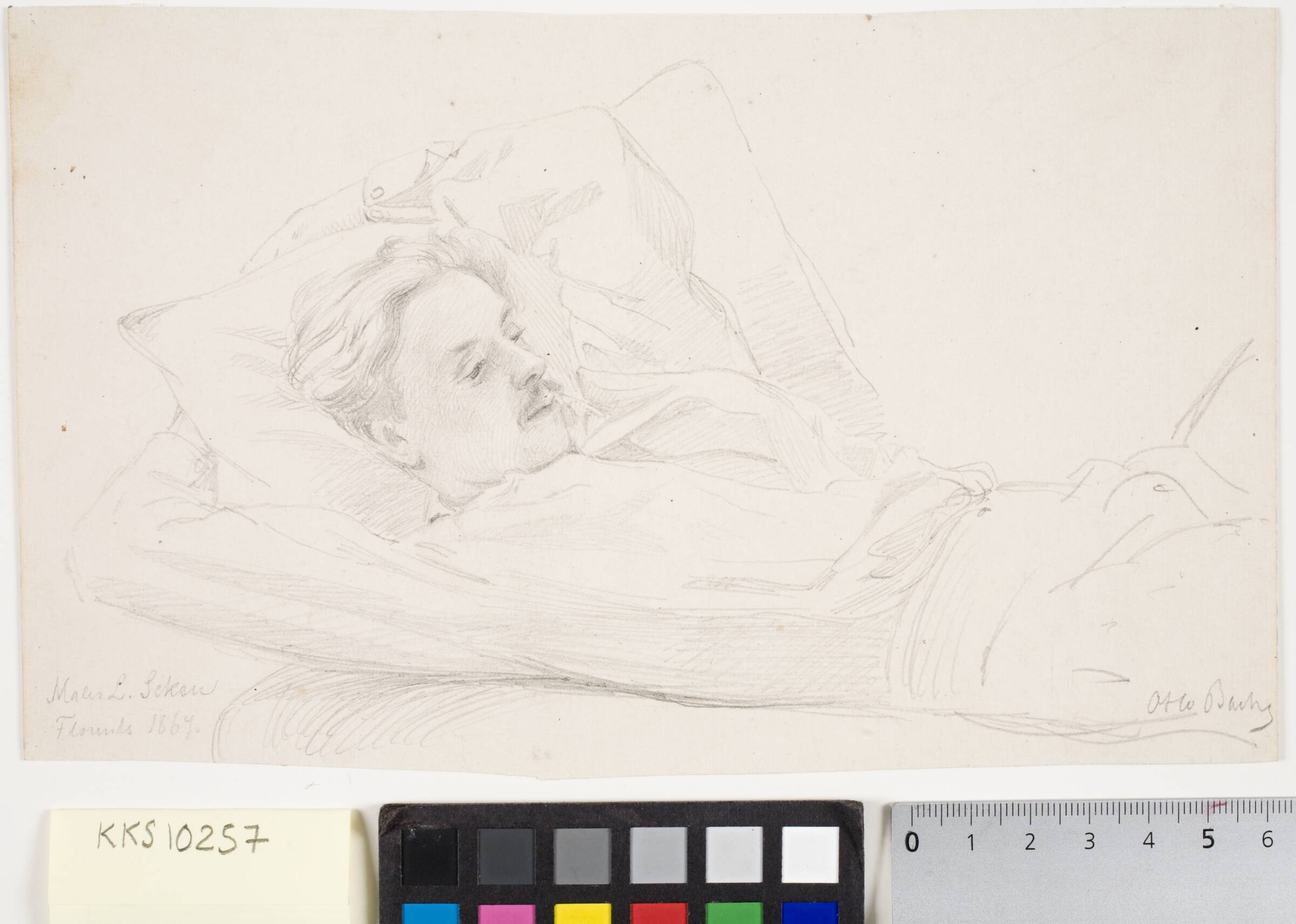 Maleren L. A. Schou, liggende, Otto Bache, 1867