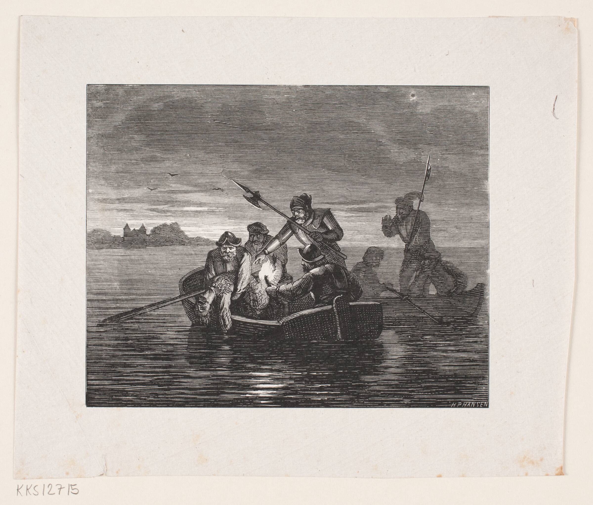 Kong Abels Lig sænkes i Slien, H.P. Hansen, 1829-1899