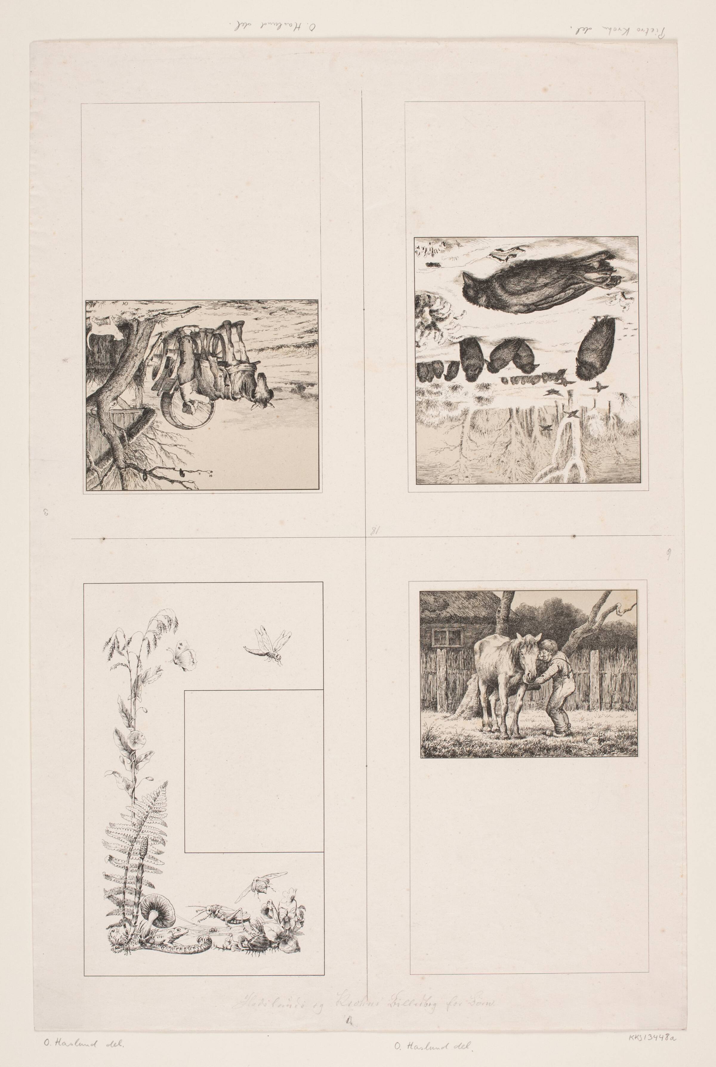 Illustrationer til "Billedbog for børn. Tegnet af Otto Haslund og Pietro Krohn med Vers af J. Krohn", Harald Jensen, 1871