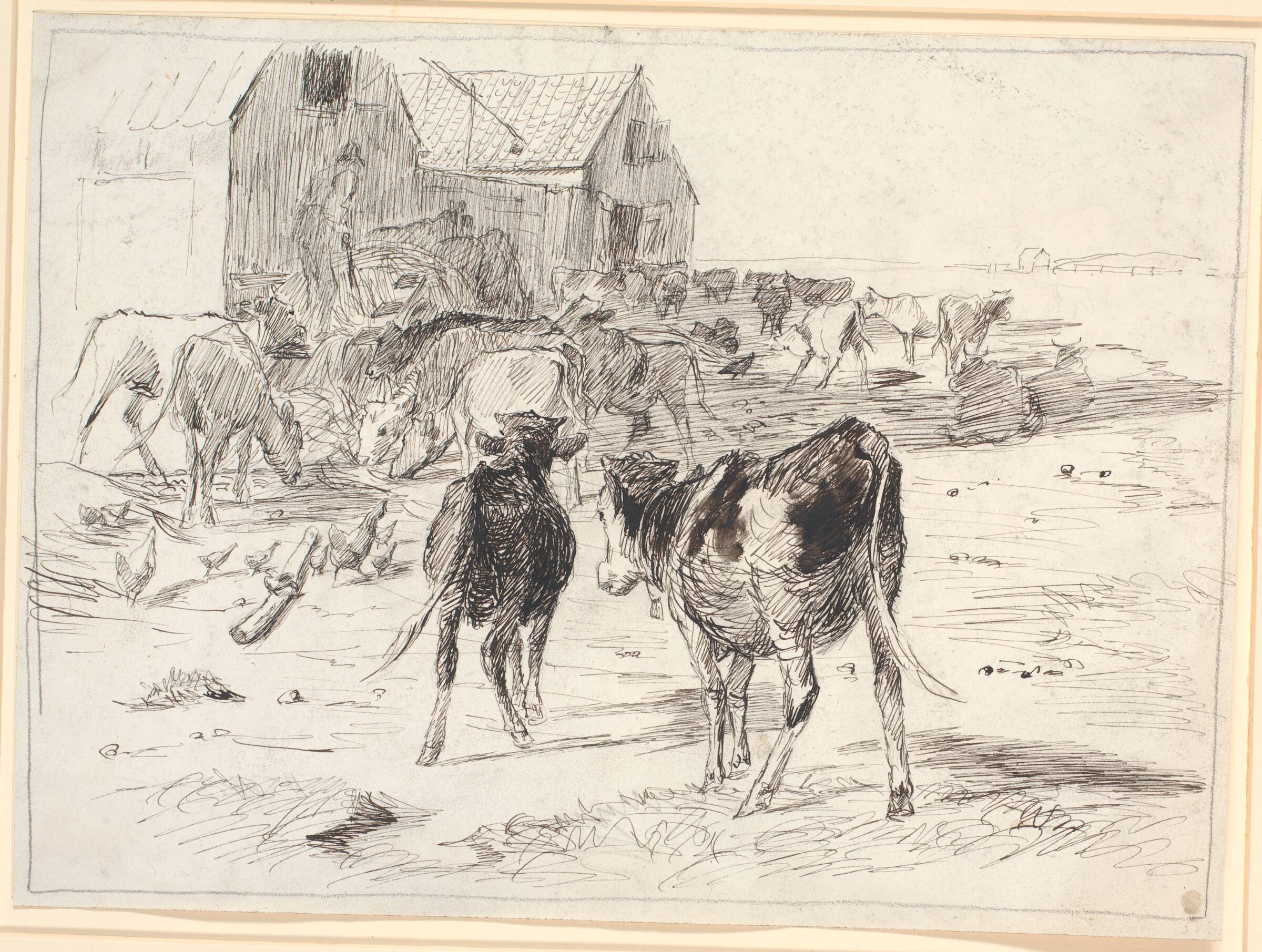 Høhøst på Saltholm. Kalve flokkes om vogne ved laden, Theodor Philipsen, 1895