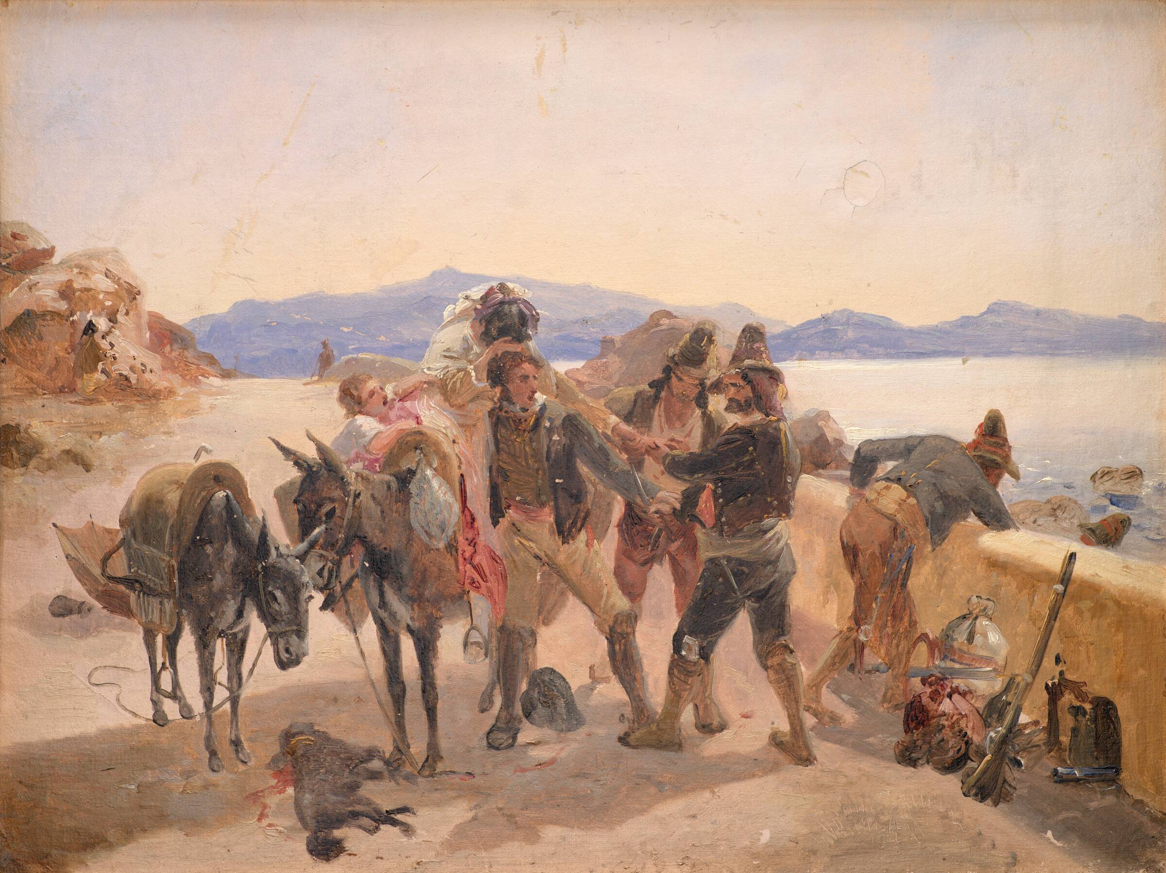 Røvere overfalder rejsende, Johann Baptist Kirner, 1836