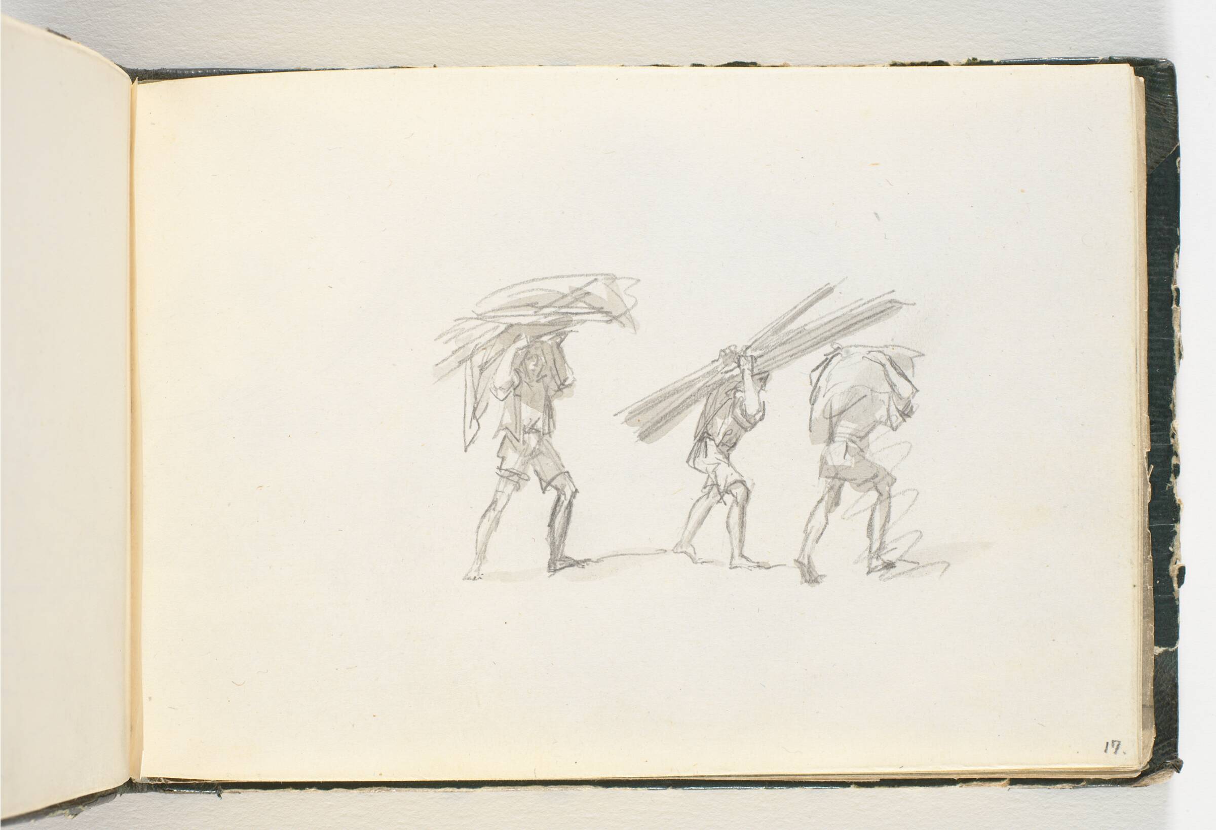 Tre mænd, der bærer store byrder på nakken og hovedet, J.C. Dahl, 1820-1829