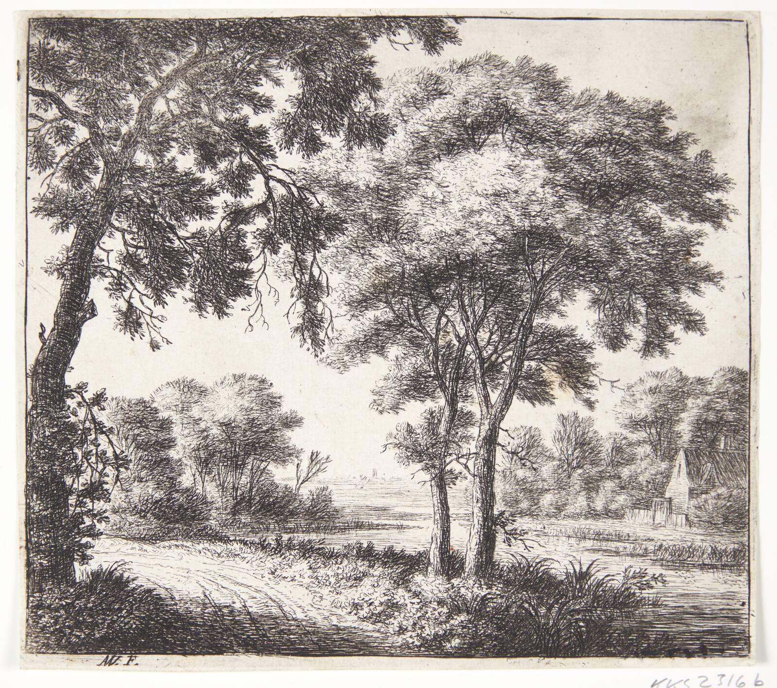 Hus på en flodbred, Anthonie Waterloo, 1610-1690