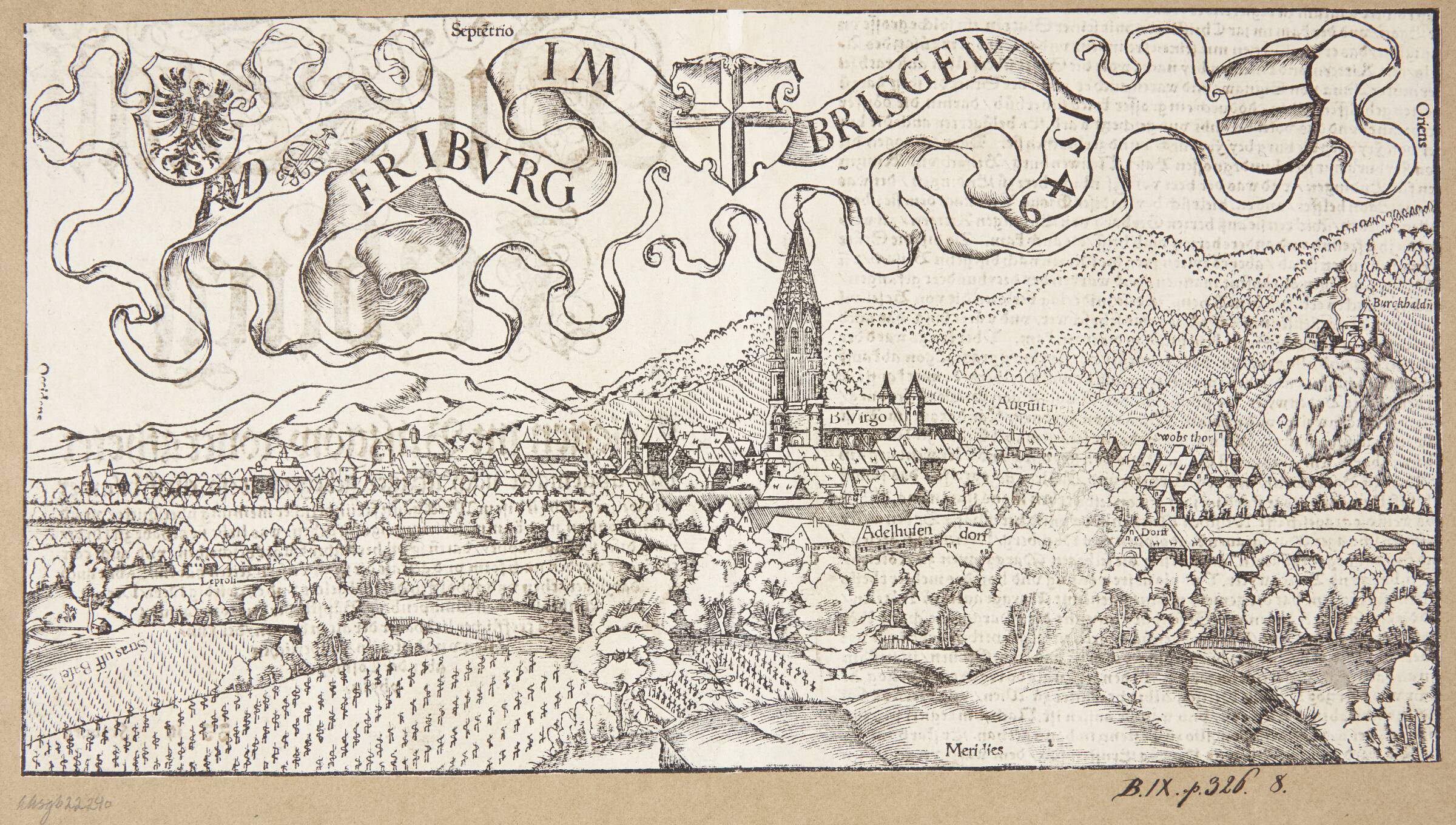 Kort over Freiburg im Breisgau, Hans Rudolf Manuel Deutsch, 1549