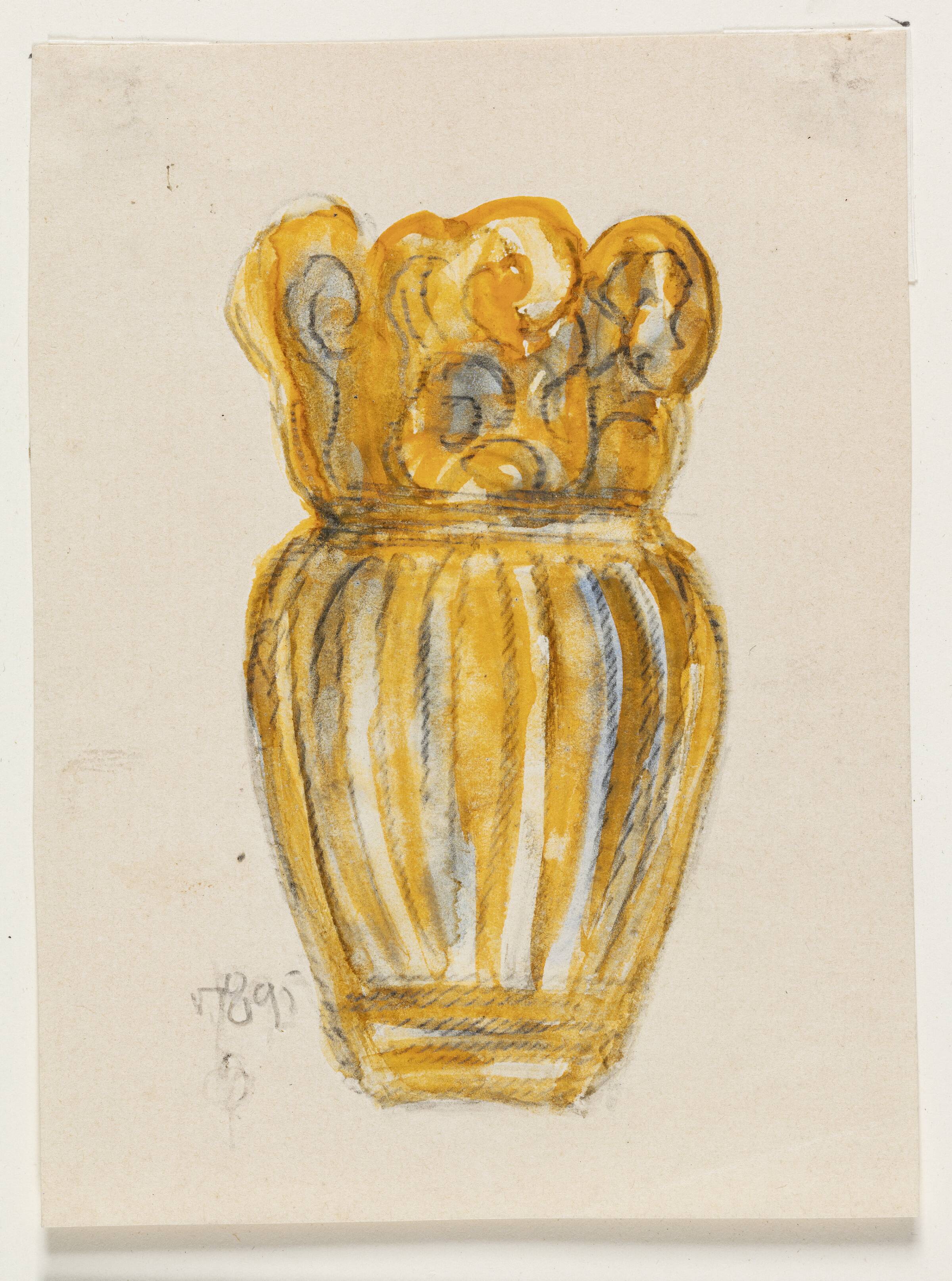Studie til vase med gulstribet dekoration, Thorvald Bindesbøll, 1895