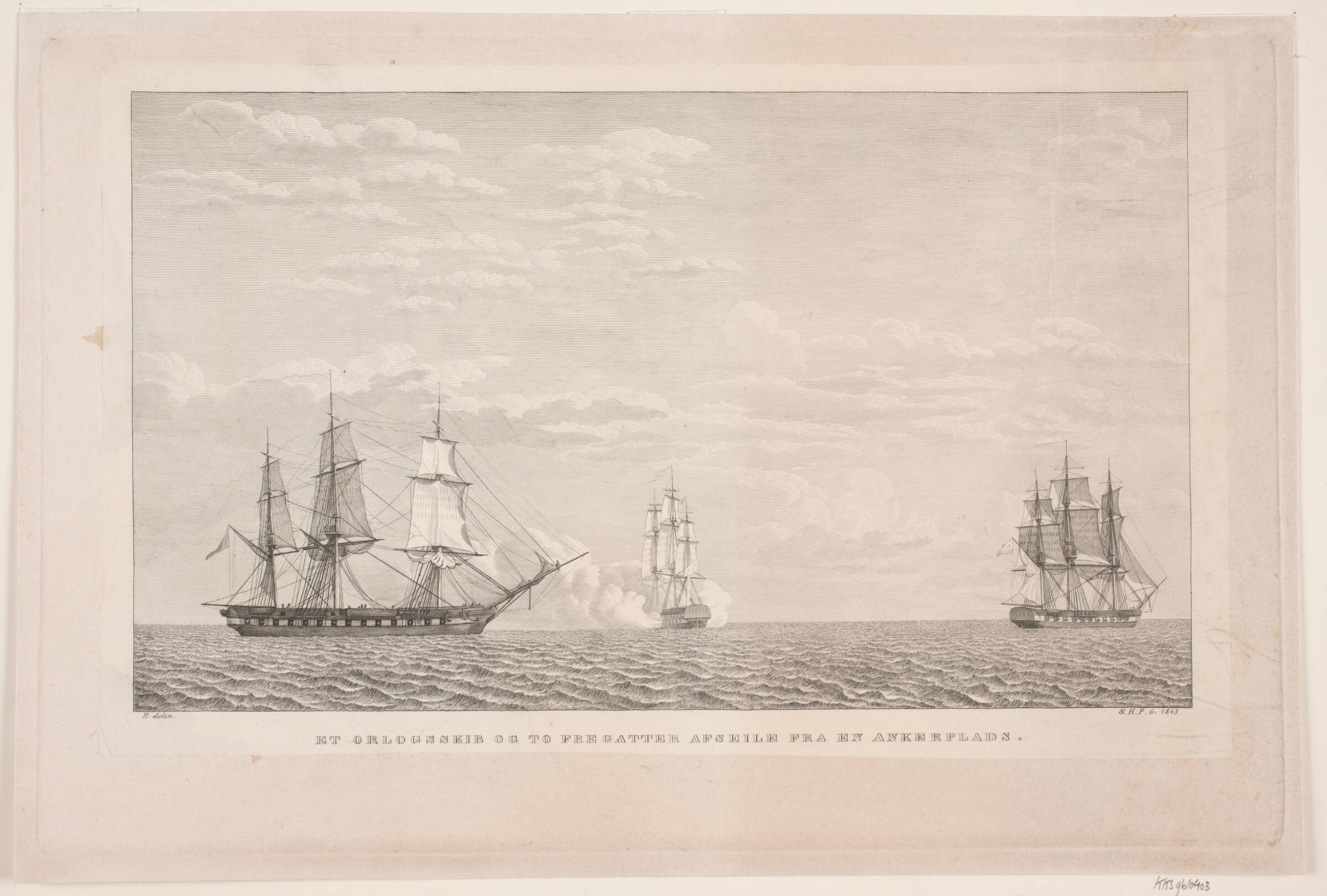Orlovskib og to fregatter, Søren Henrik Petersen, 1843