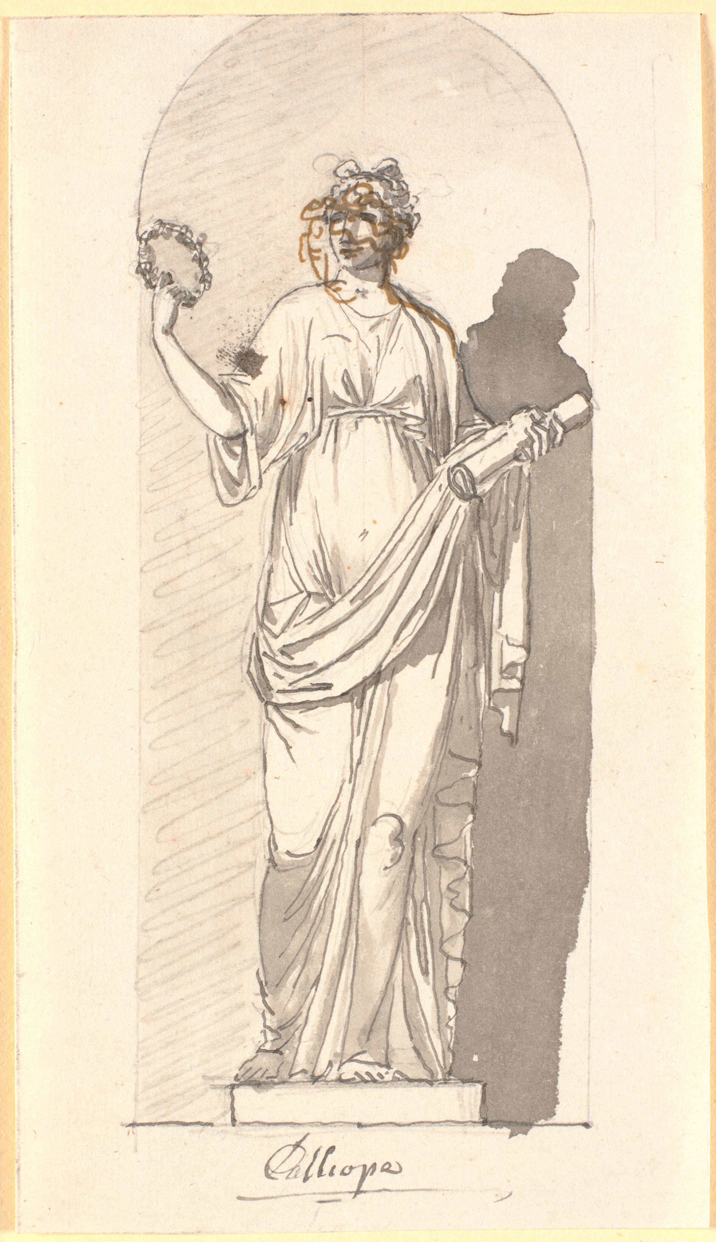 Calliope, den episke digtnings muse som statue i en niche, Nicolai Abildgaard, 1743-1809