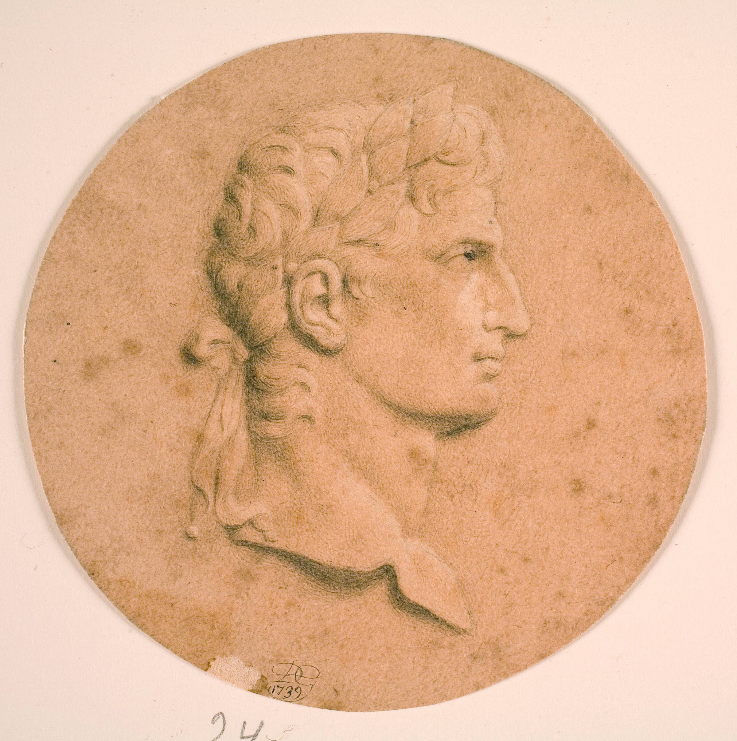 Portrætmedaillon af Augustus. Romersk kejser, Didrich Gercken, 1739