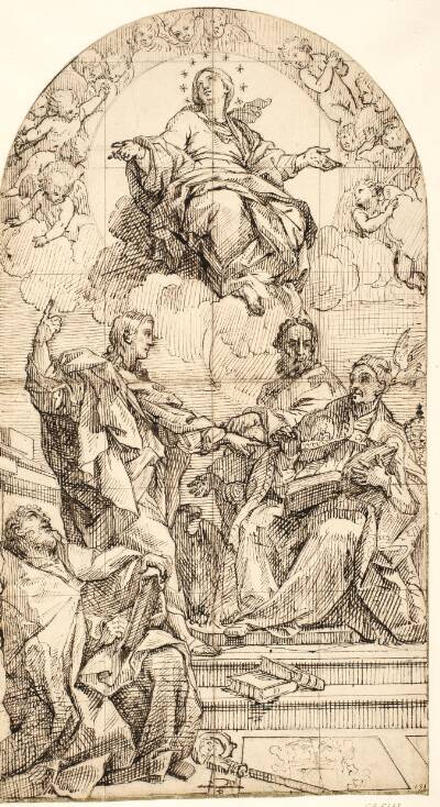 Den ubesmittede undfangelse med Johannes Døberen, den hellige Gregor, Sankt Johannes Chrysostomos og Augustin