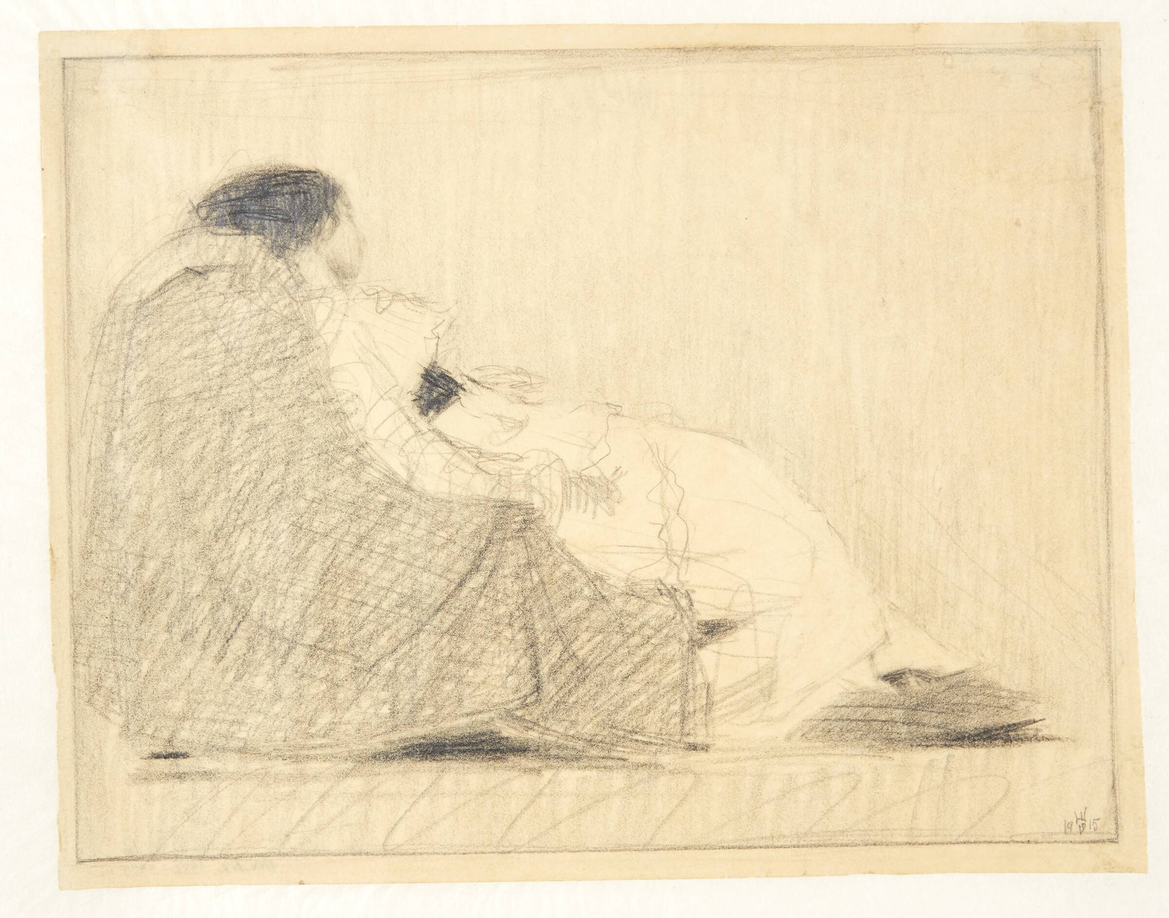 Gerda Henning (f. Heidorn) i sofaen, Gerhard Henning, 1915