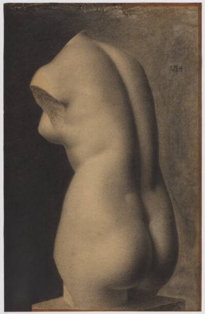 Studietegning efter en gipsafstøbning efter en antik græsk Afrodite, torso fra o. 500 f.Kr.