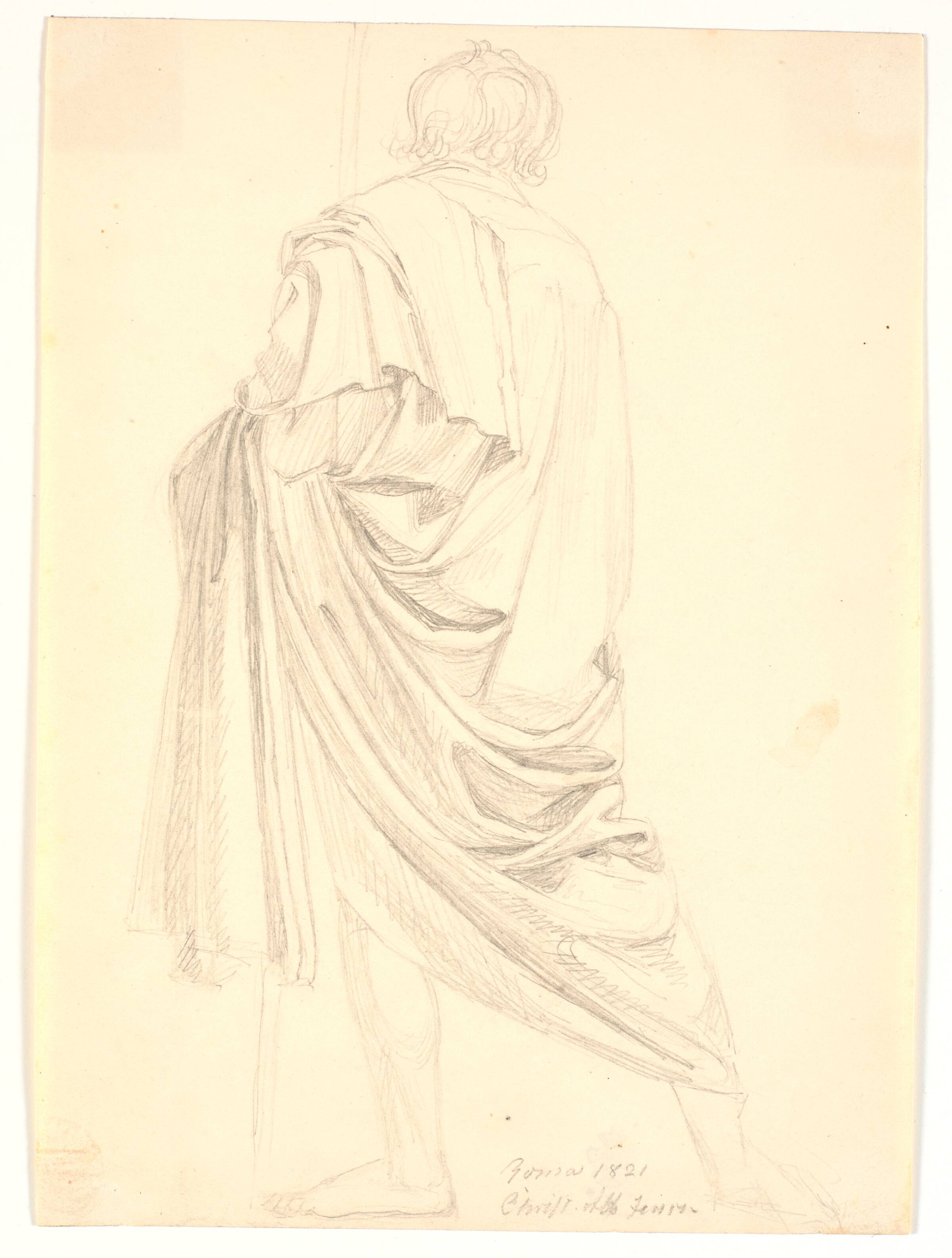 Draperistudie. Stående mand set skråt fra ryggen, C.A. Jensen, 1821