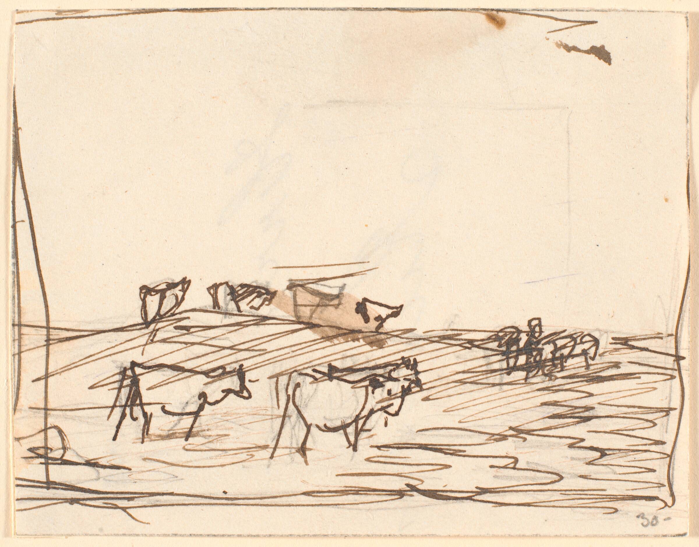 Skitse af landskab med køer, Theodor Philipsen, 1840-1920