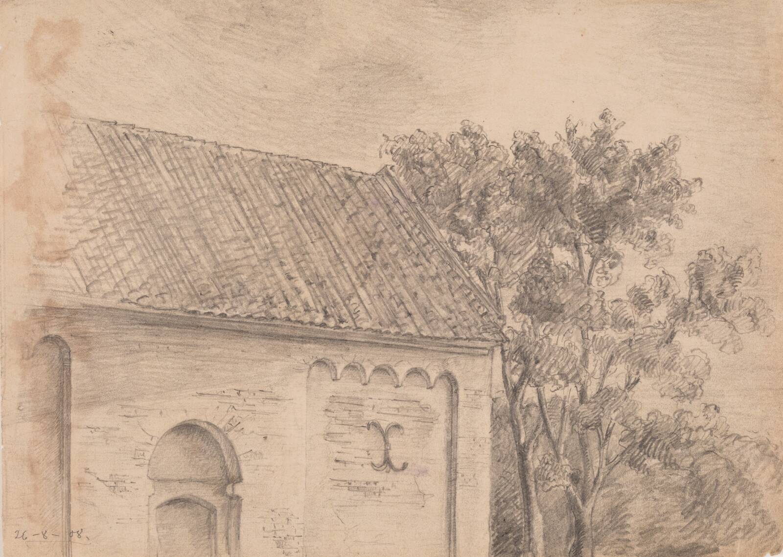 Kirkearkitektur med træer, J.A. Jerichau, 1908