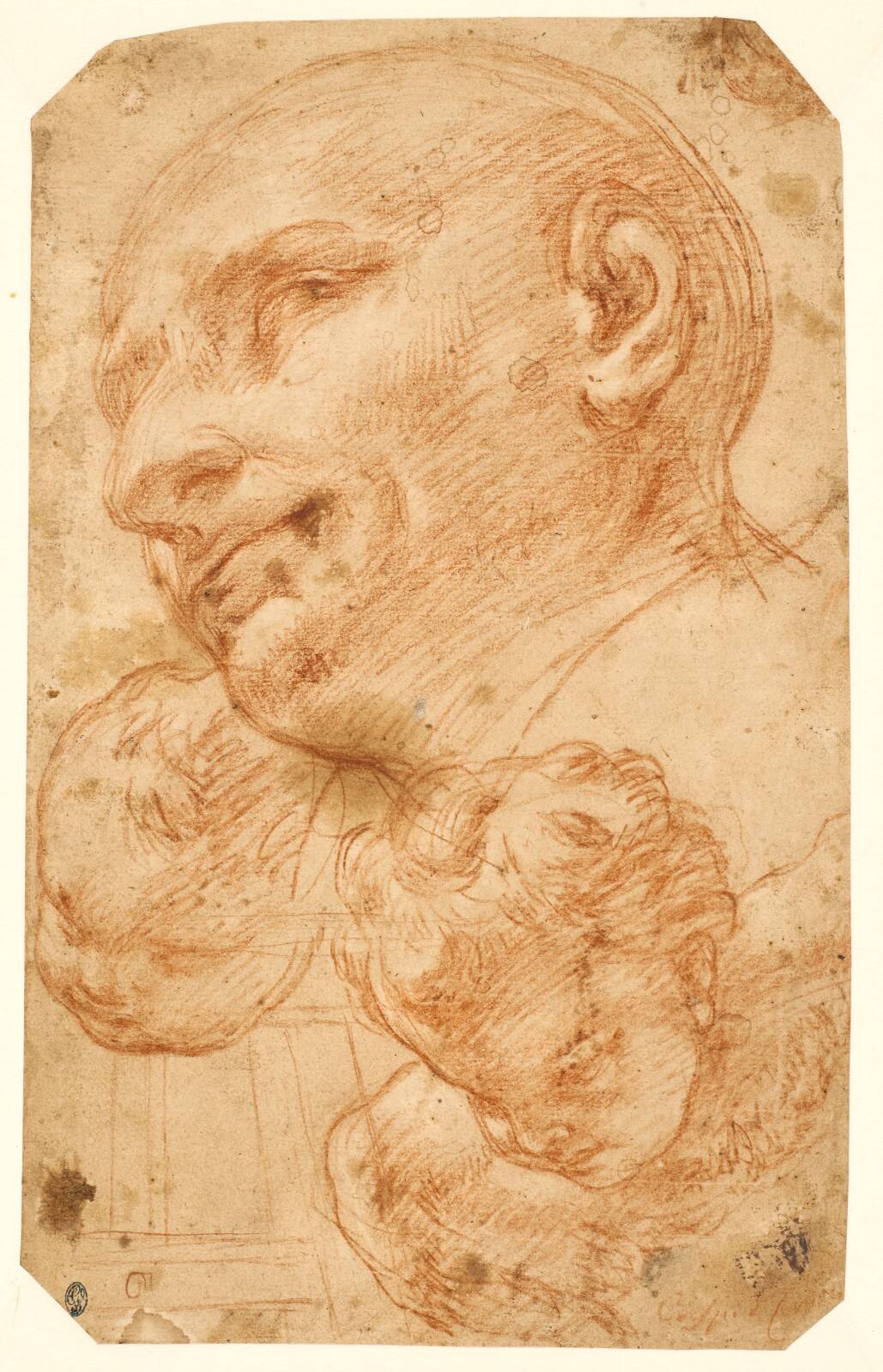 Heads of St Charles Borromeo and two cherubs, by Giacinto Brandi, 1621-1691
