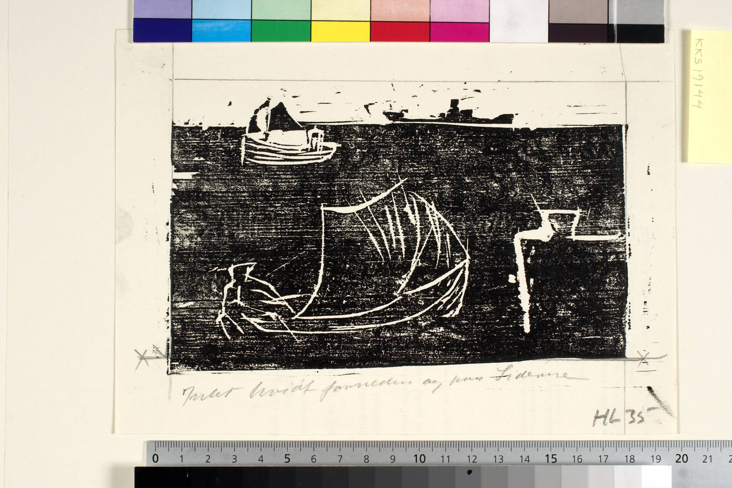 Ved Gudhjem. Marine med fartøjer, Harald Leth, 1935